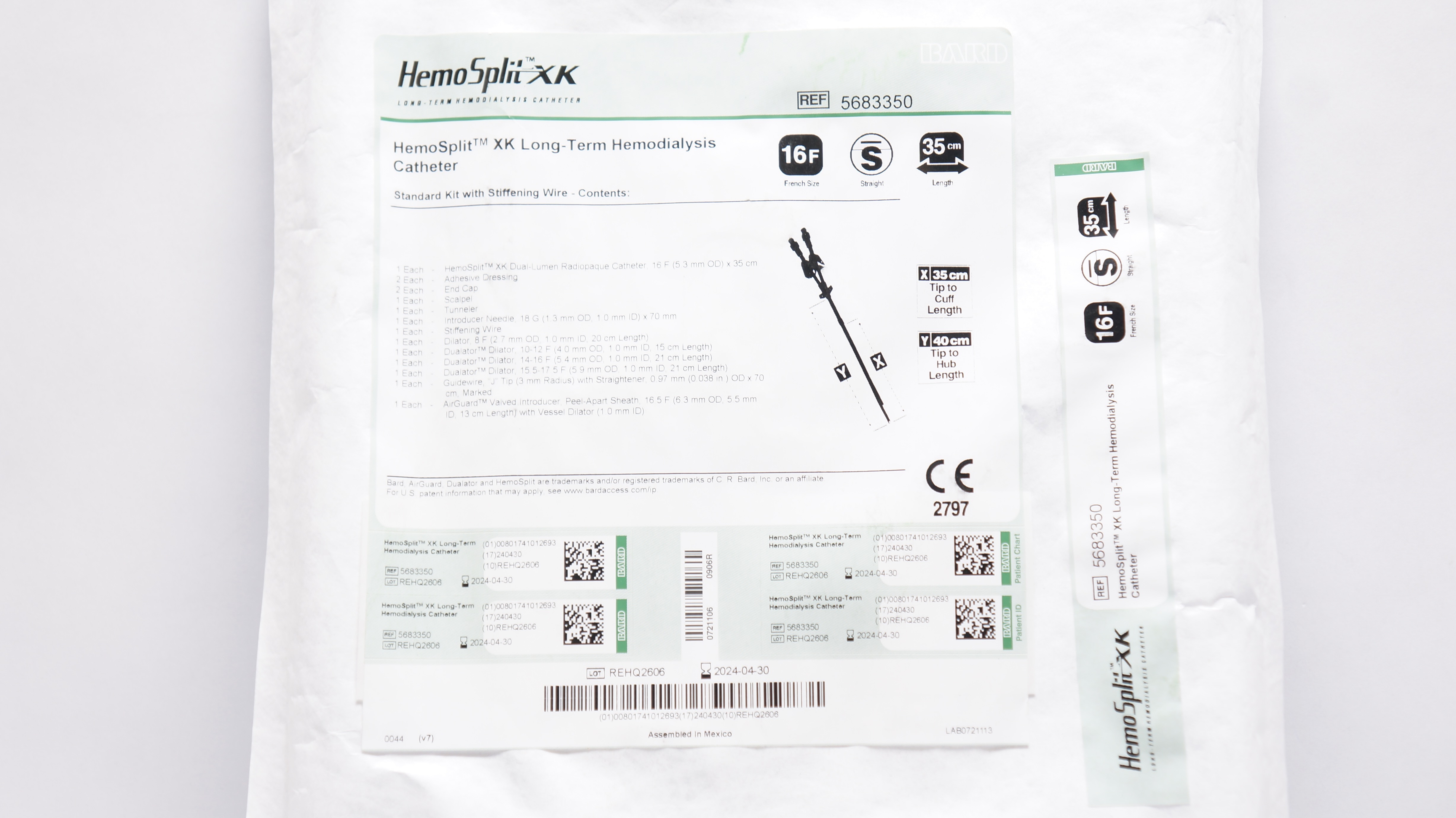 Bard 5683350 HemoSplit XK Long-Term Hemodialysis Cath. Straight 16F x 35cm