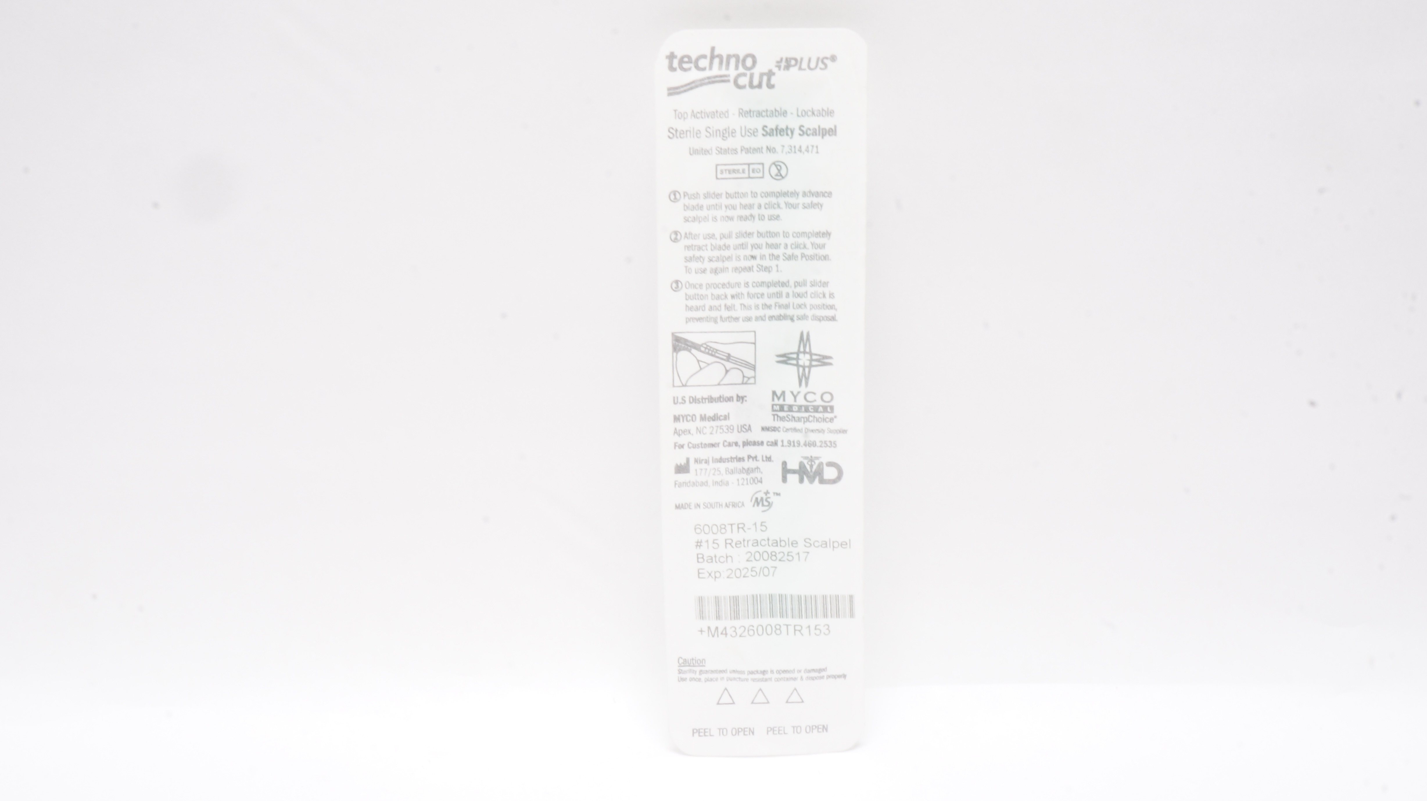 Myco Medical 6008TR-15 HMD Healthcare Techno Cut Plus Safety Scalpel #15