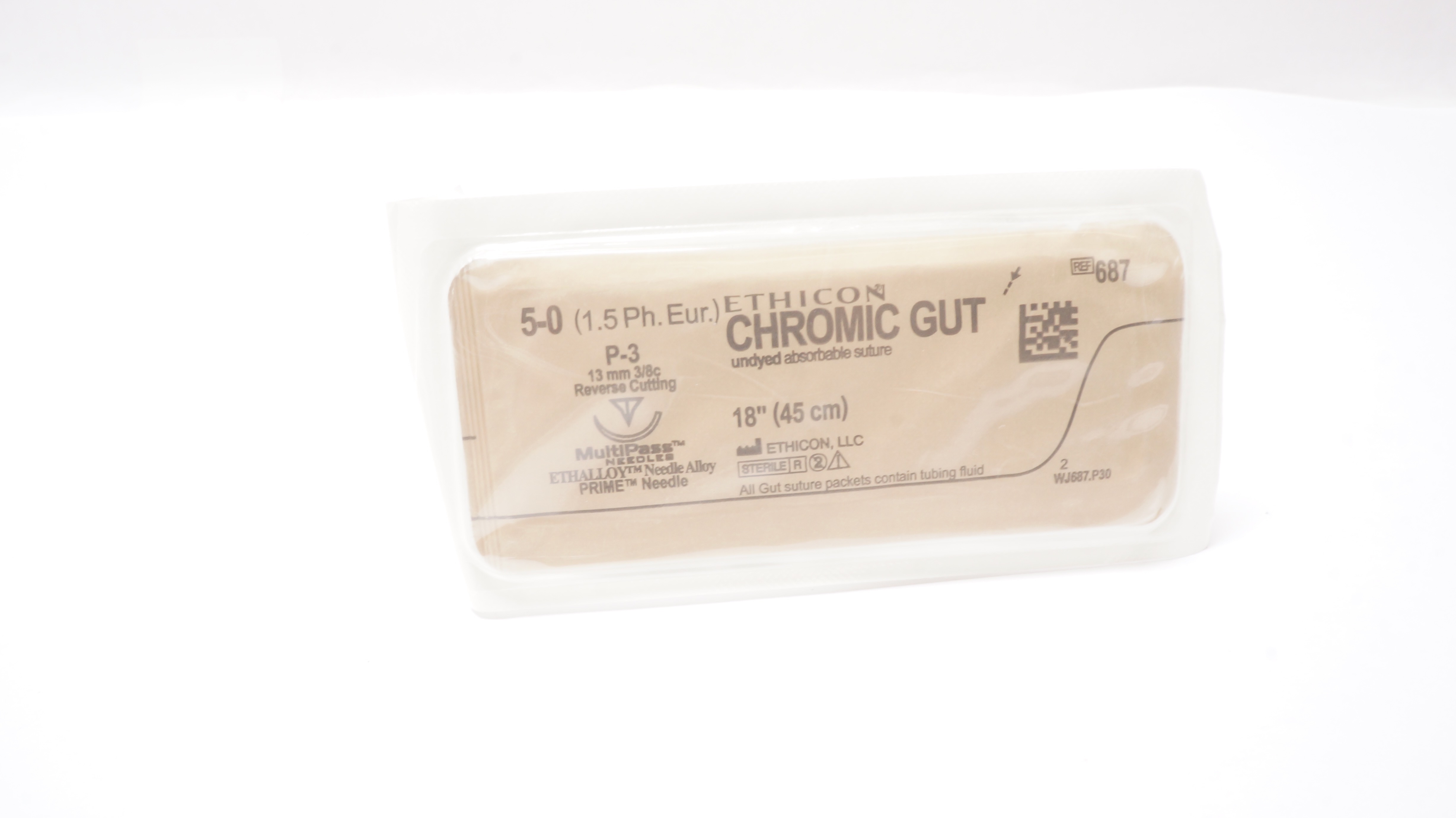 Ethicon 687 5-0 CHROMIC GUT Surgical Stre P-3, 13mm 3/8c Reverse Cutting, 18inch