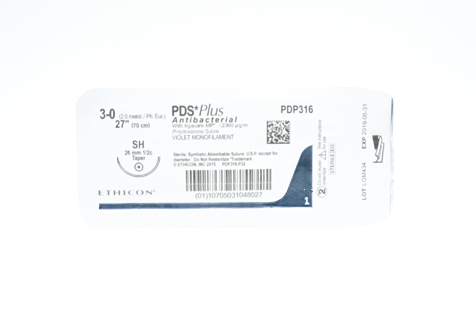 Ethicon PDP316 3-0 PDS Plus Antibacterial, SH, 26mm 1/2c, 27inch (x) - Lot of 36