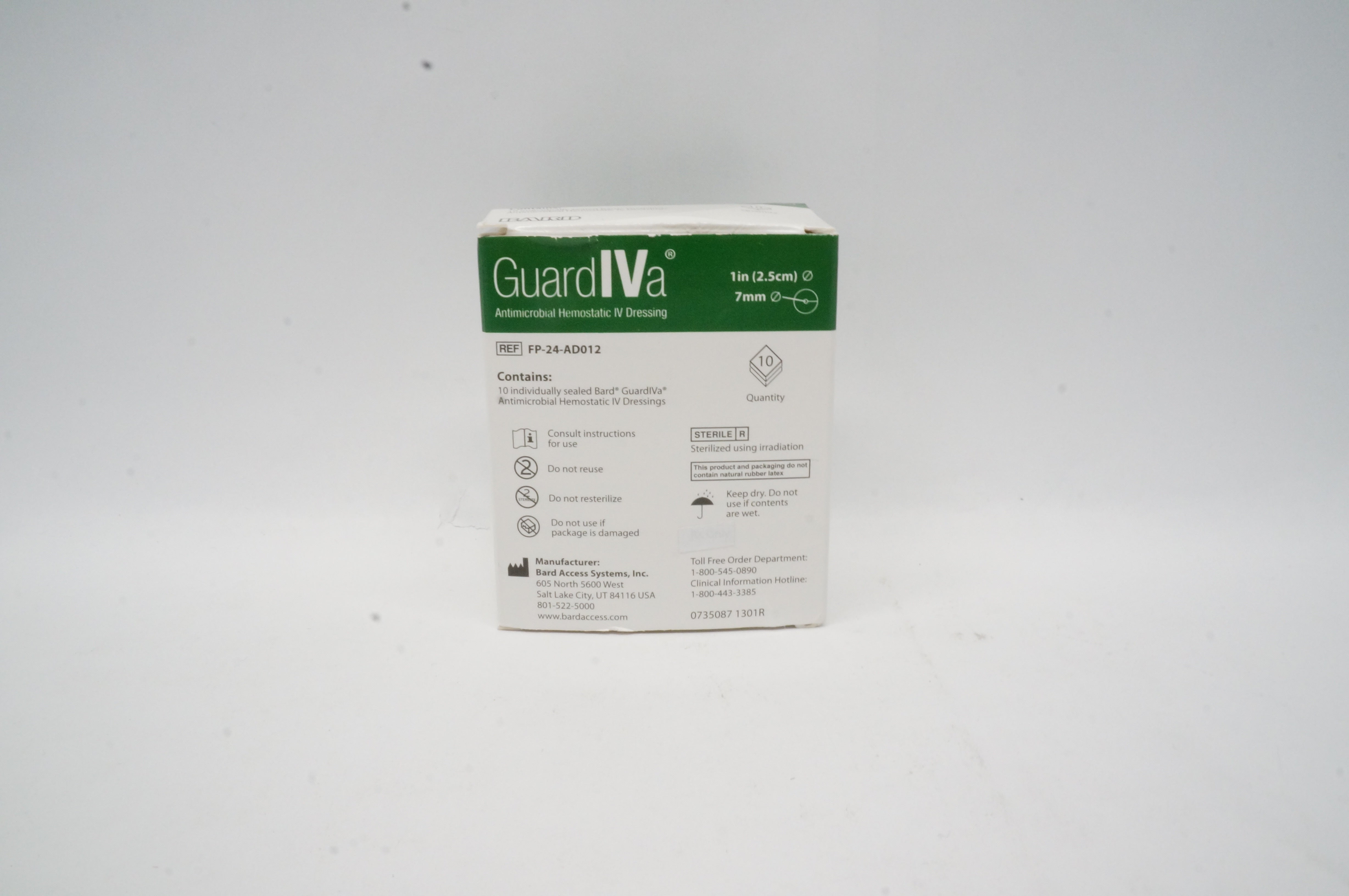 Bard FP-24-AD012 Antimicrobial Hemostatic IV Dressing 1in. x7 mm (x) - Box of 10