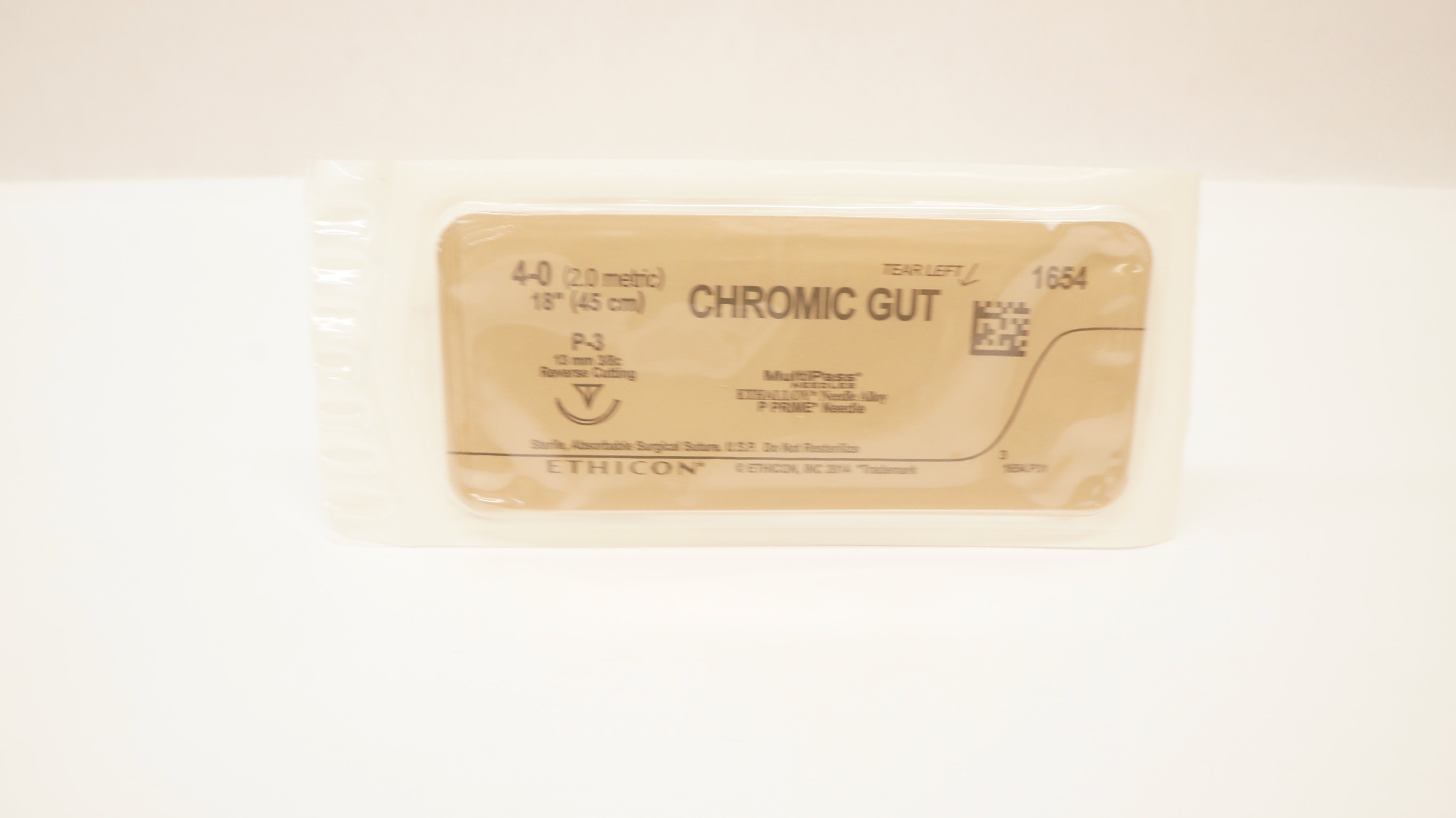 Ethicon 1654 4-0 CHROMIC GUT, P-3, 13mm 3/8 Reverse Cutting, 18inch