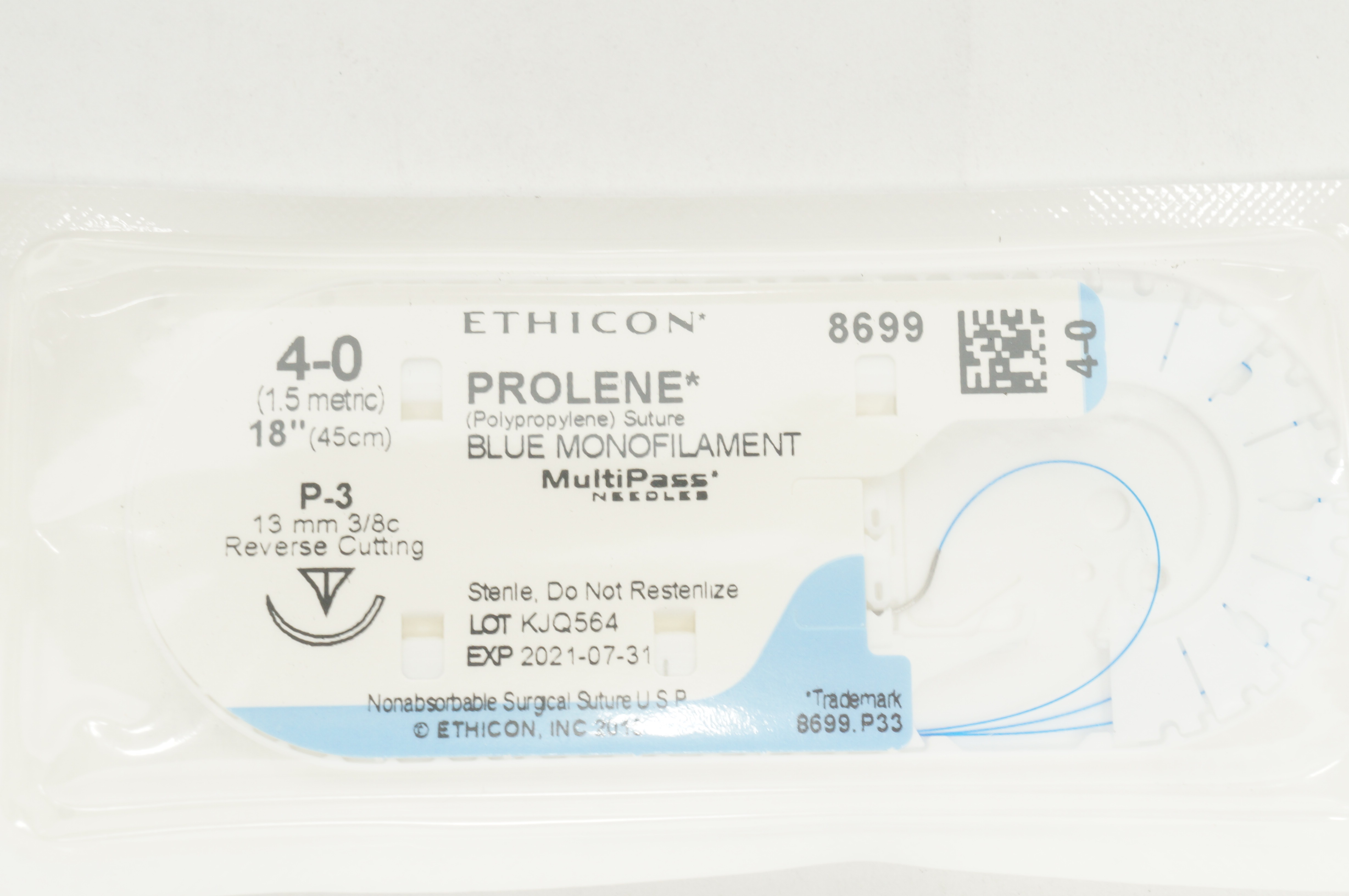 Ethicon 8699 4-0 PROLENE P-3 13mm 3/8c Reverse Cutting 18inch (x)