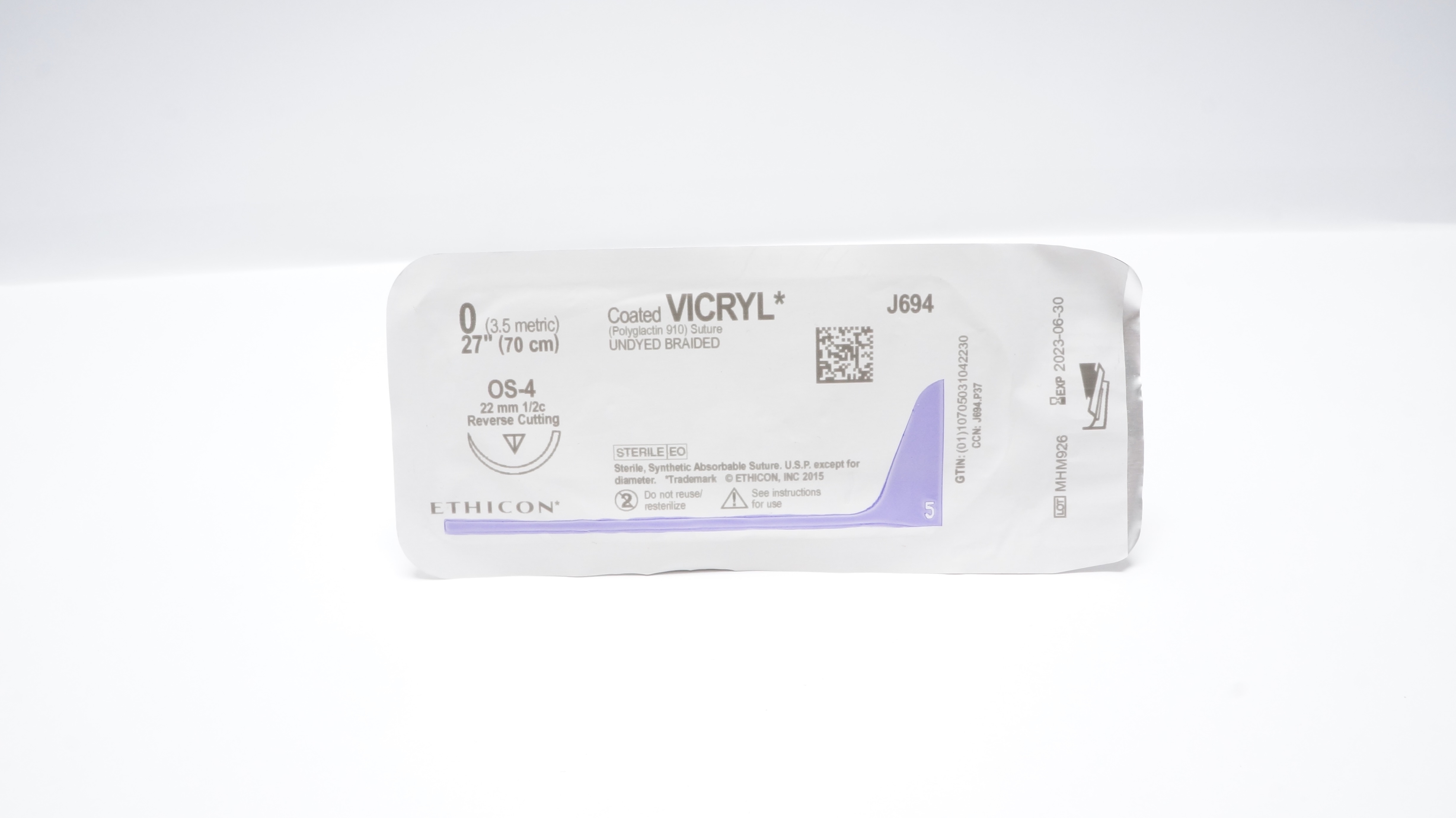 Ethicon J694 0 VICRYL OS-4 22mm 1/2c Reverse Cutting, 27inch(x)