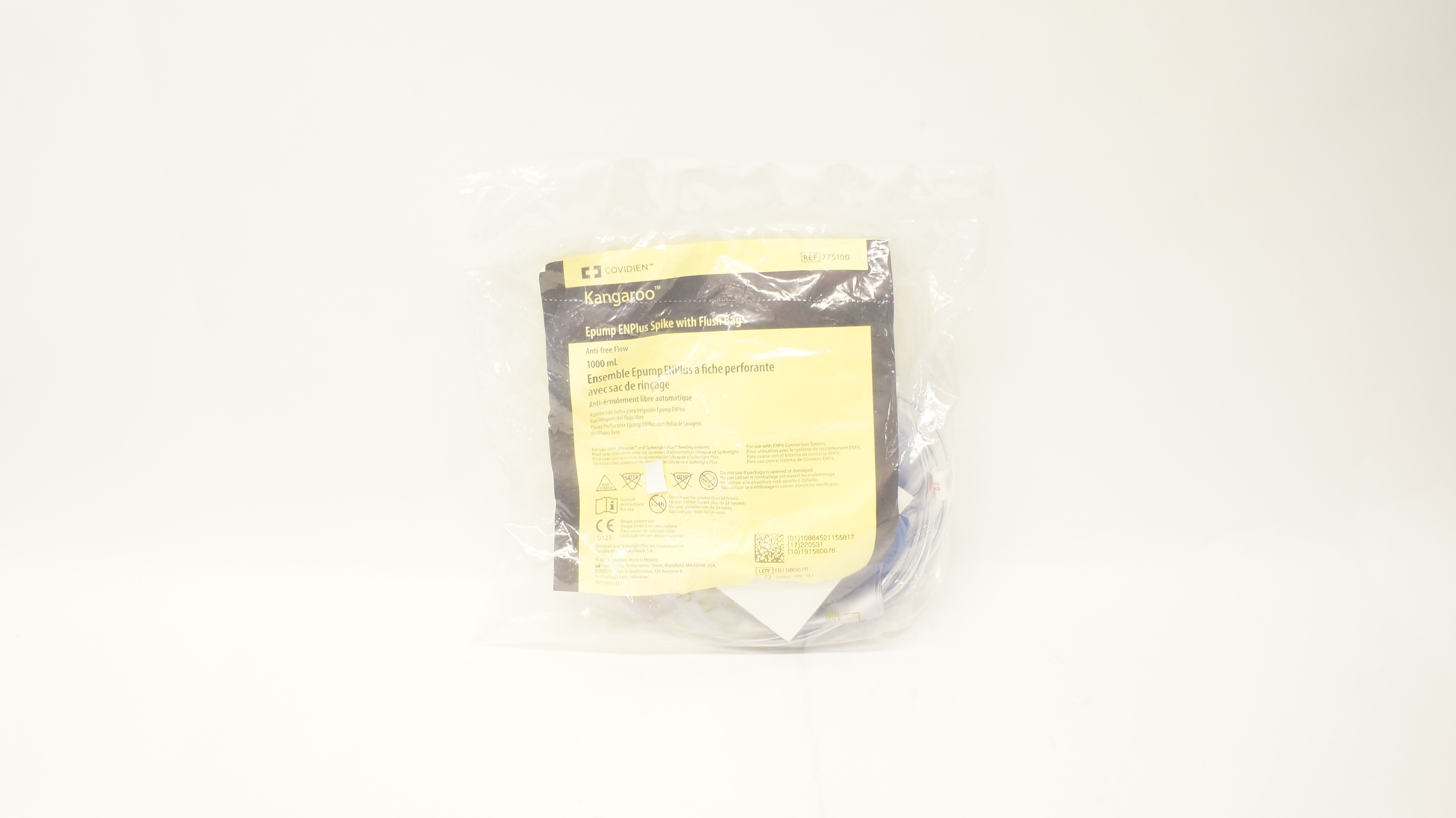 Covidien 775100 Kangaroo Epump ENPlus Spike with Flush Bag 1000mL
