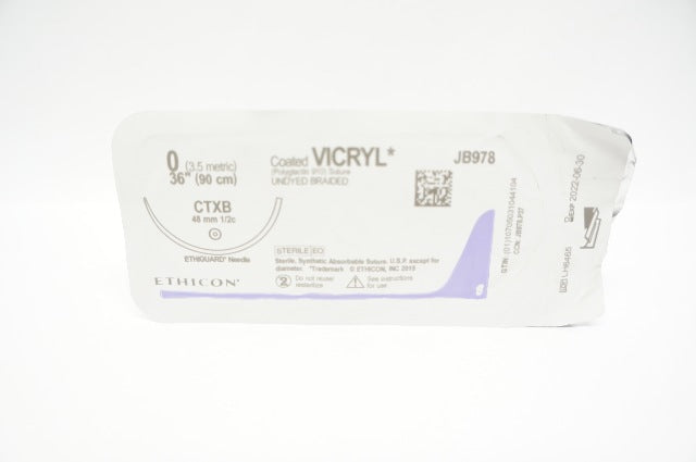 Ethicon JB978 0 Coated VICRYL Undyed Braided 48mm 1/2c CTXB, 36inch (x)