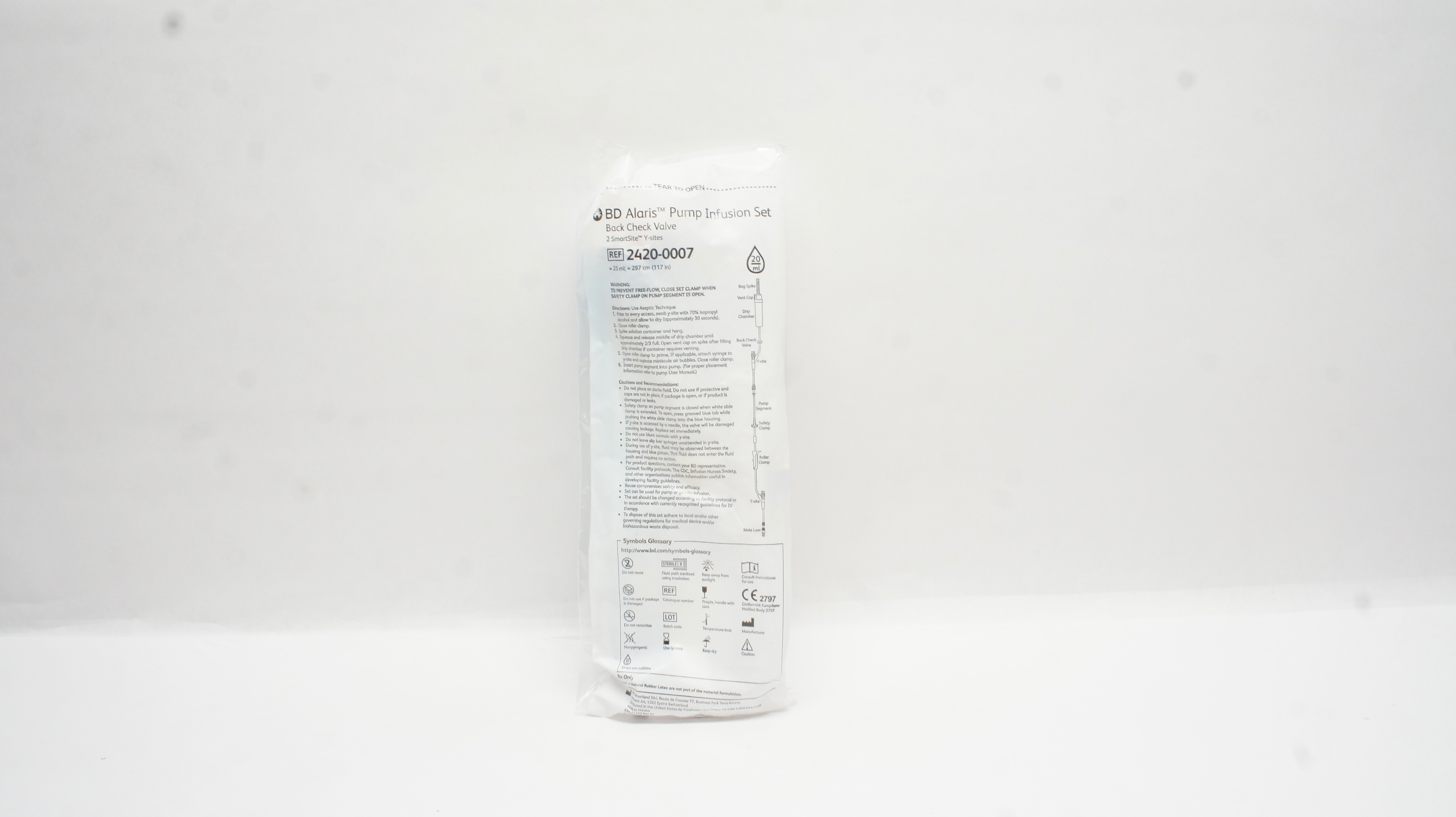 BD 2420-0007 Alaris Pump Infusion Set Back Check Valve 117inch x 25ml 20Drops/ml