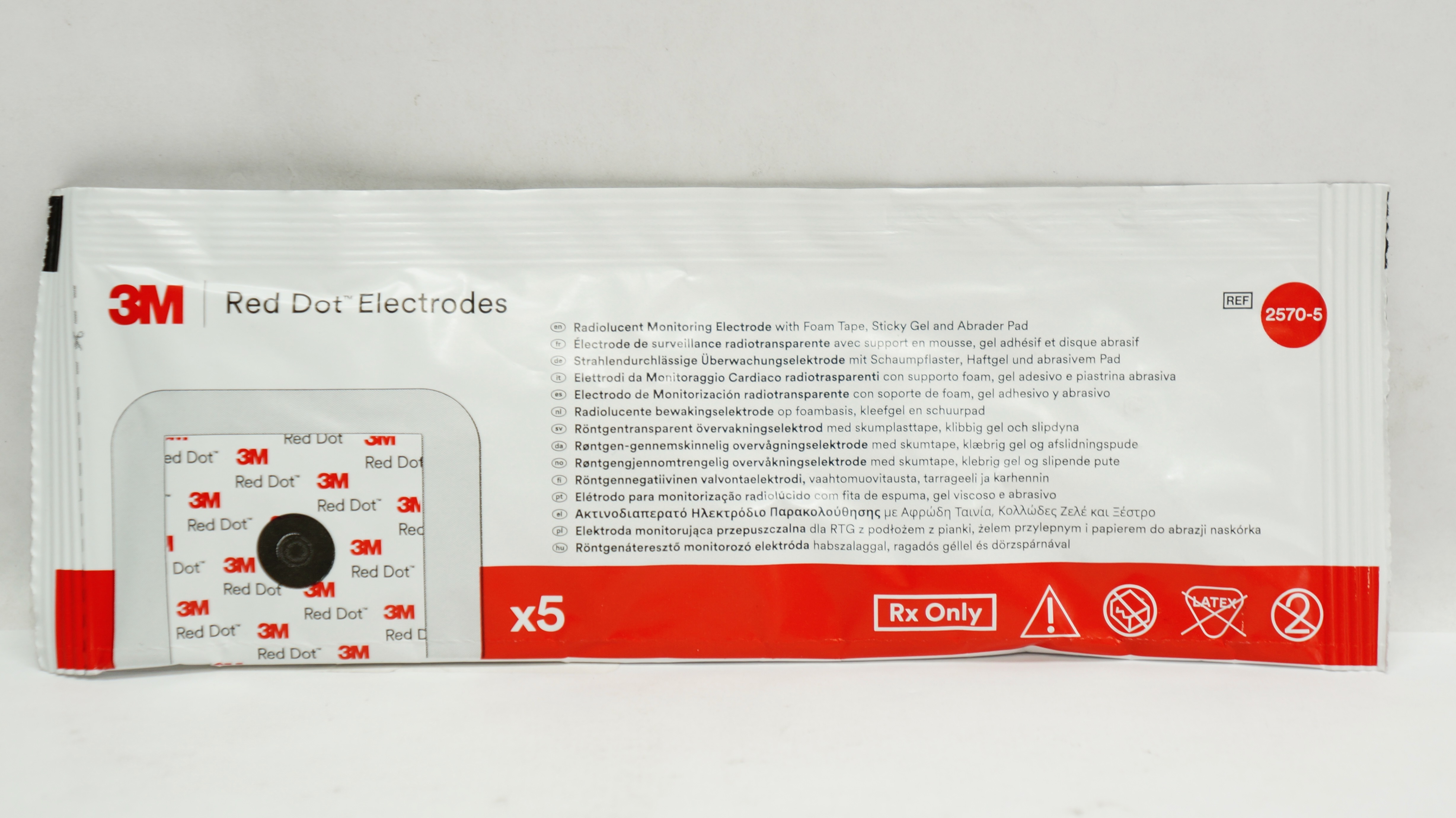 3M 2570-5 Red Dot Radiolucent Monitoring Electrodes - Pack of 5