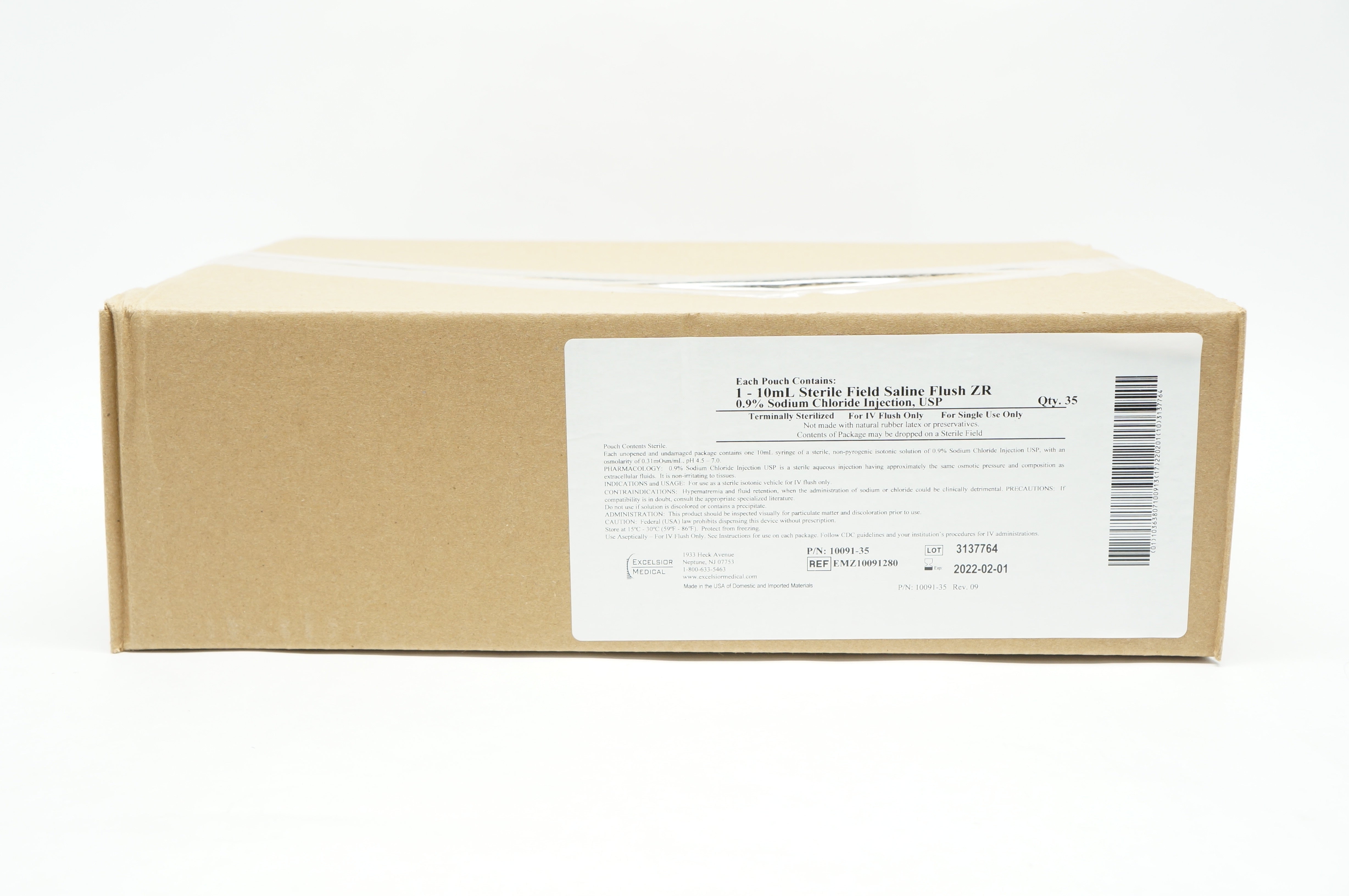 Excelsior Medical EMZ10091280 10mL Sterile Field Saline Flush ZR - Case of 35