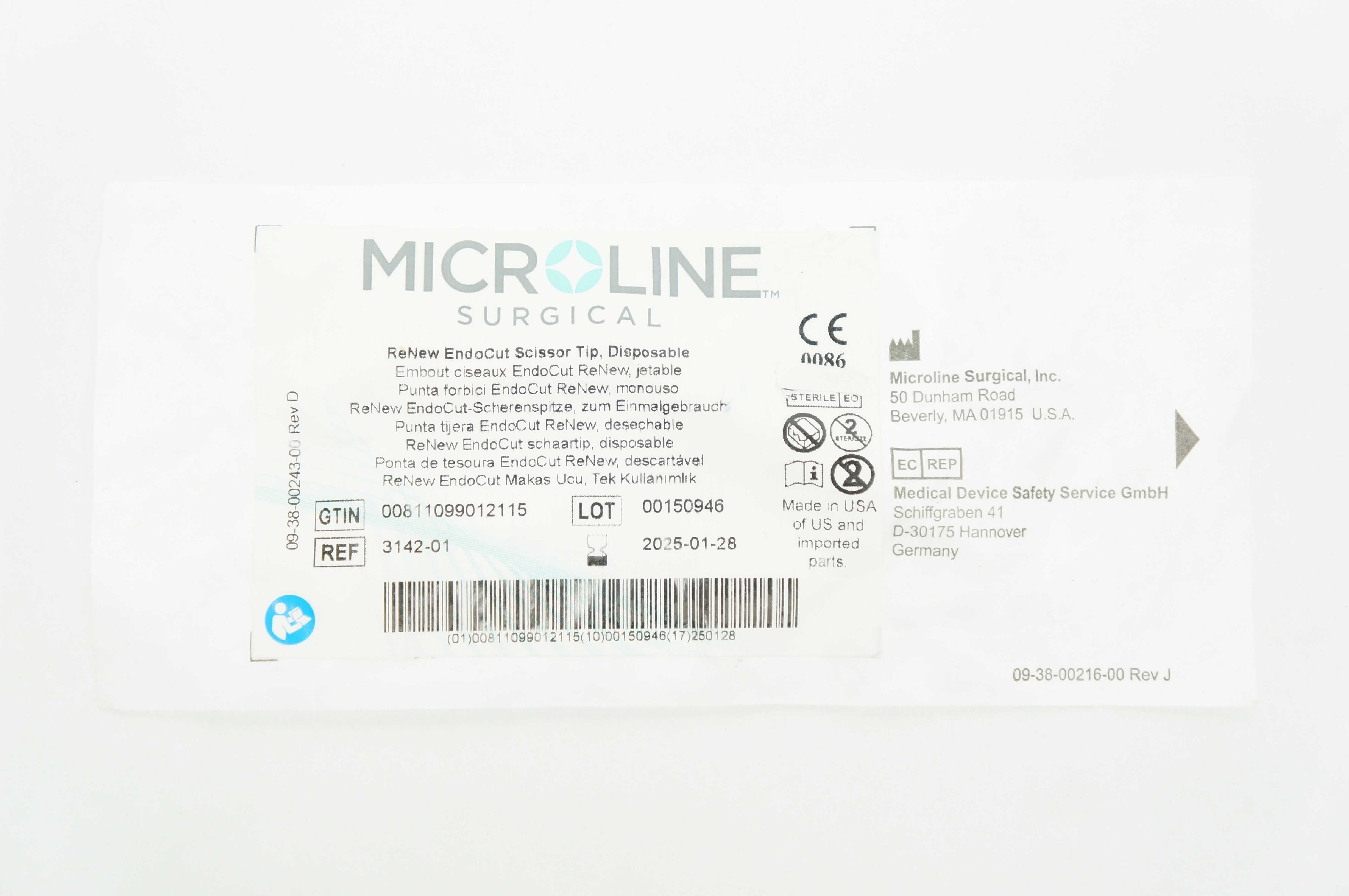 Microline Surgical 3142-01 ReNew EndoCut Scissor Tip, Disposable