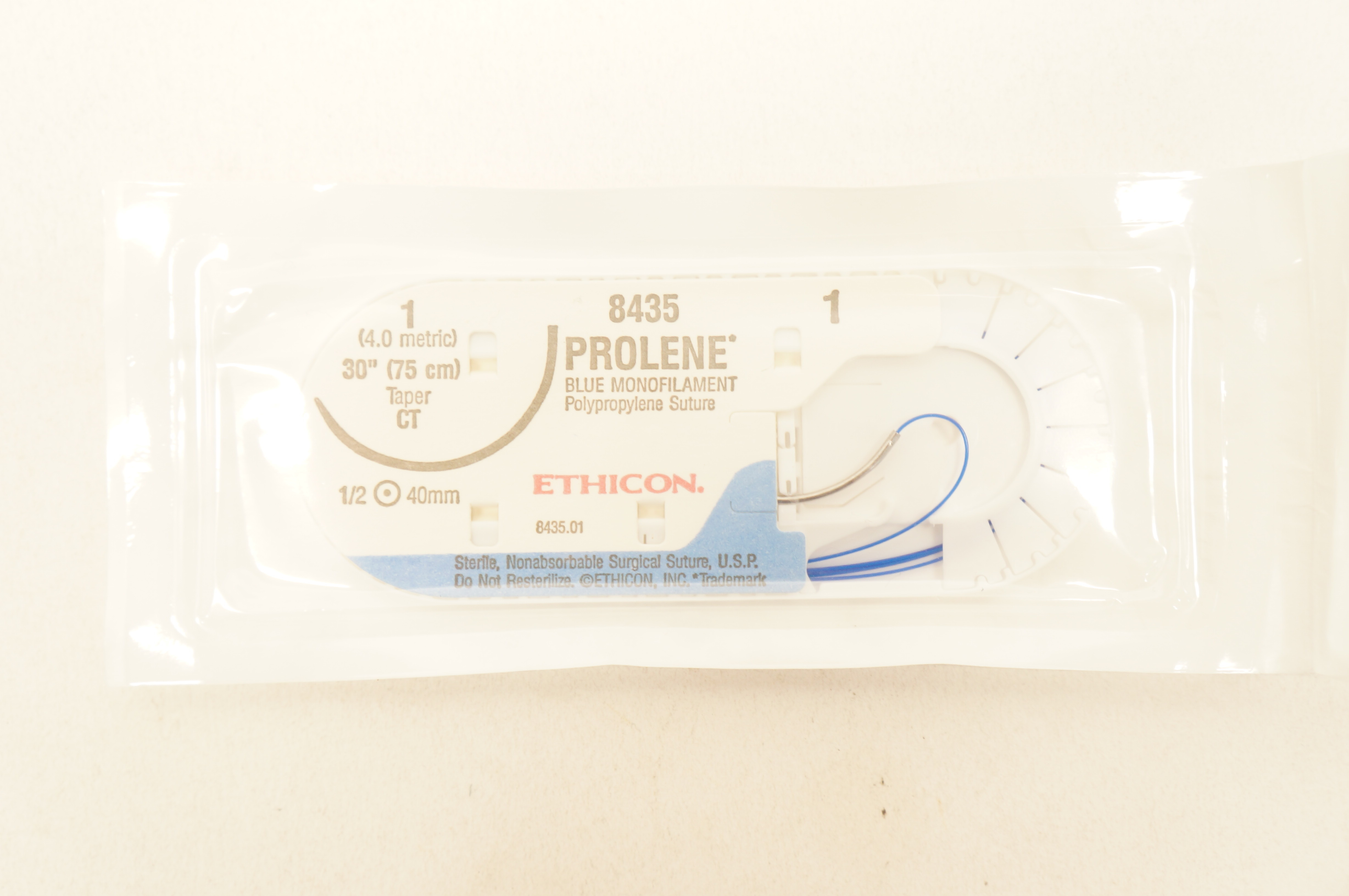 Ethicon 8435 1 Prolene Polypropylene Stre CT 40mm 1/2c Taper 30 inch (x)