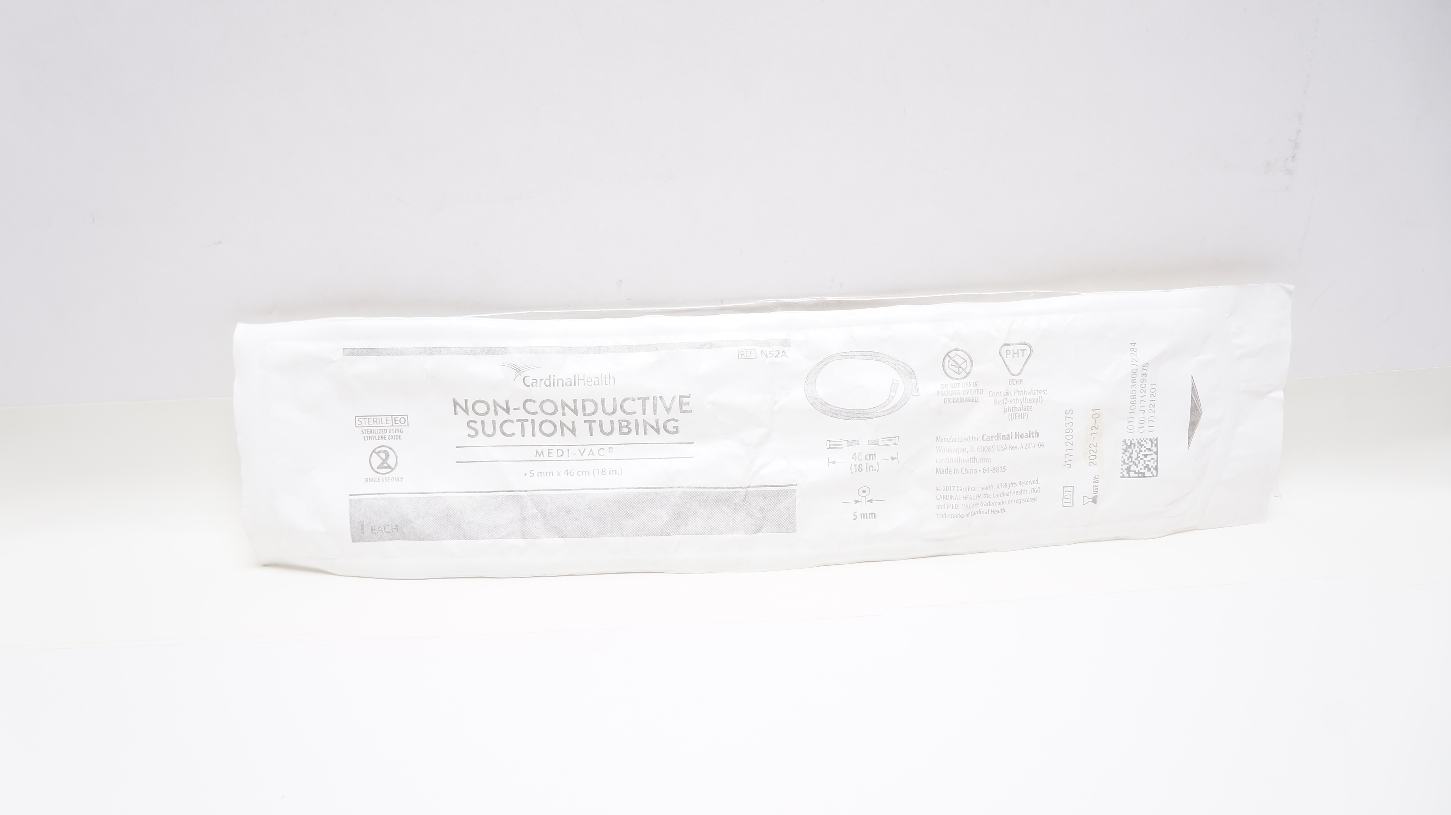 Cardinal Health N52A Medi-Vac Non-Conductive Suction Tubing 5mm x 18inch (x)