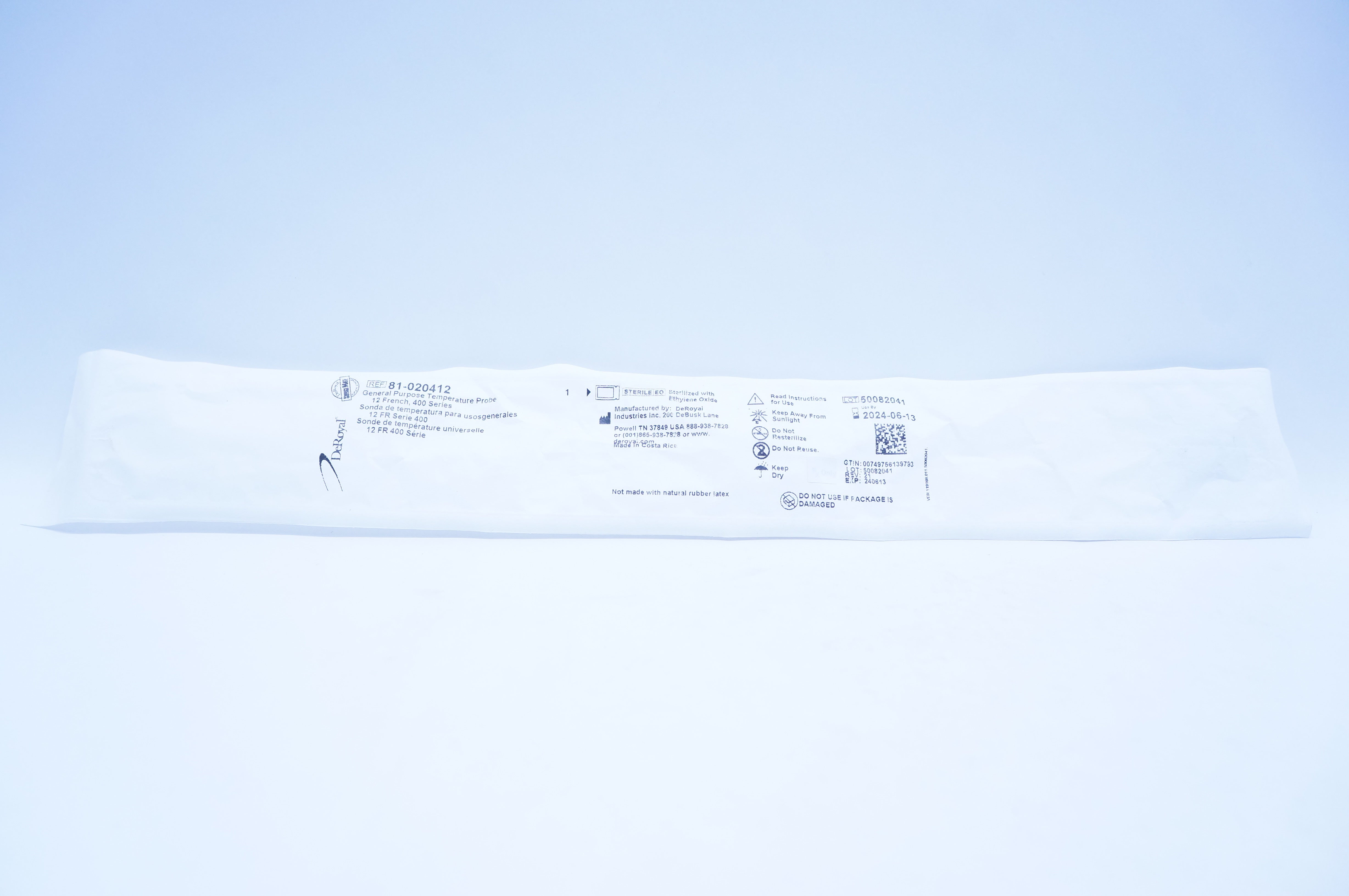 DeRoyal 81-020412 General Purpose Temperature Probe 12 Fr., 400 Series