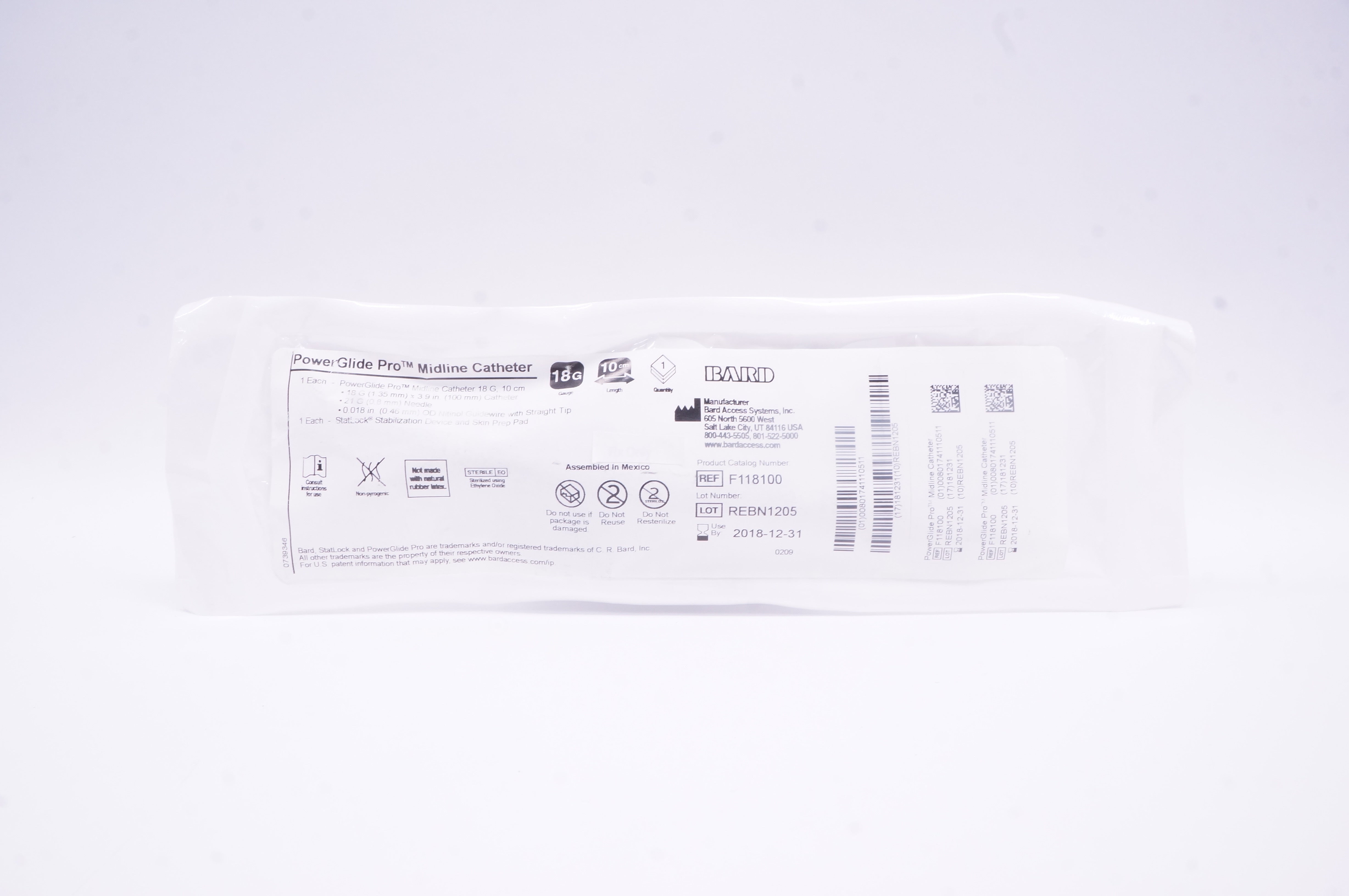 Bard F118100 Power Glide Pro Midline Cath. 18G x 10cm (x)