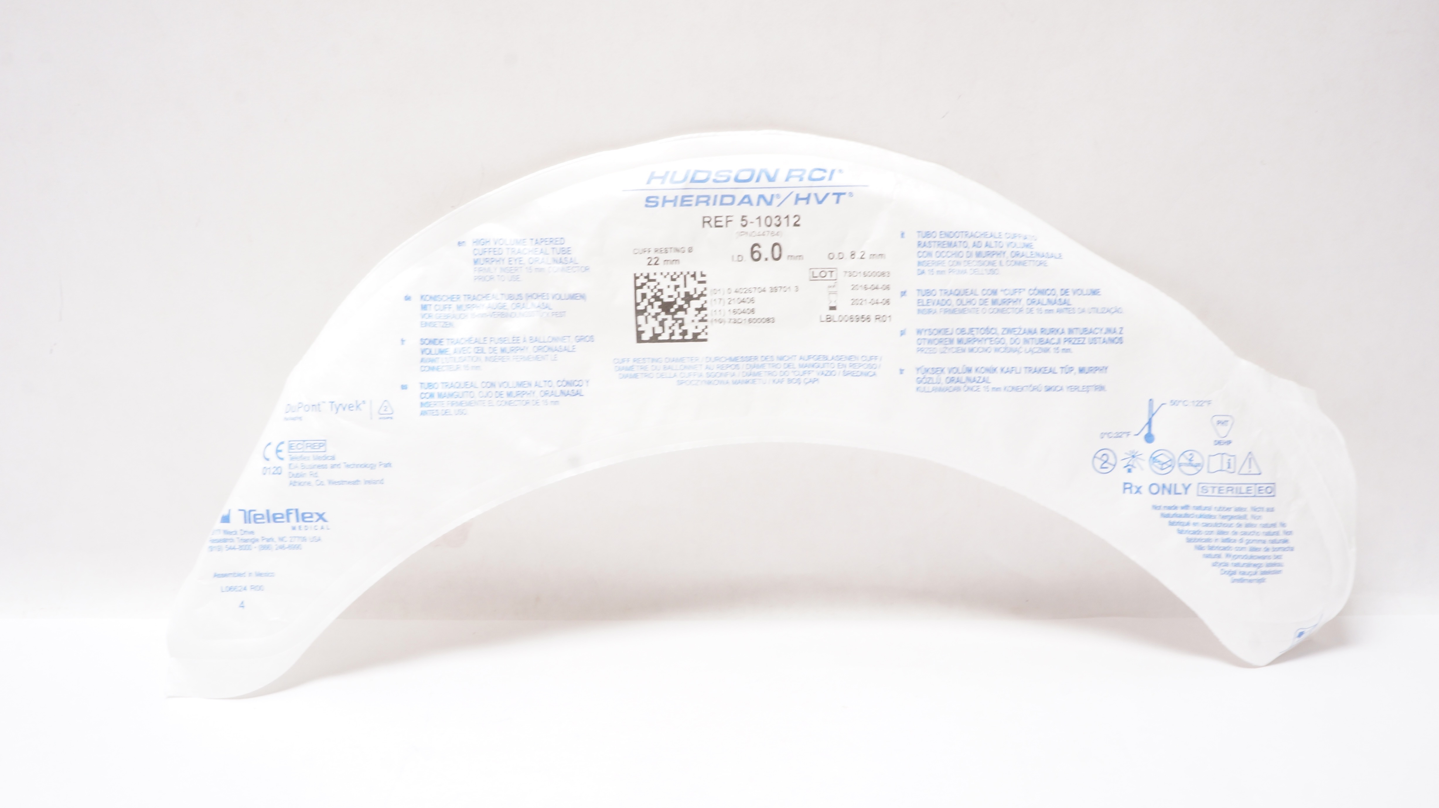 Teleflex 5-10312 Hudson RCI Sheridan HVT Cuffed Tracheal Tube 6.0x8.2x22 mm (x)