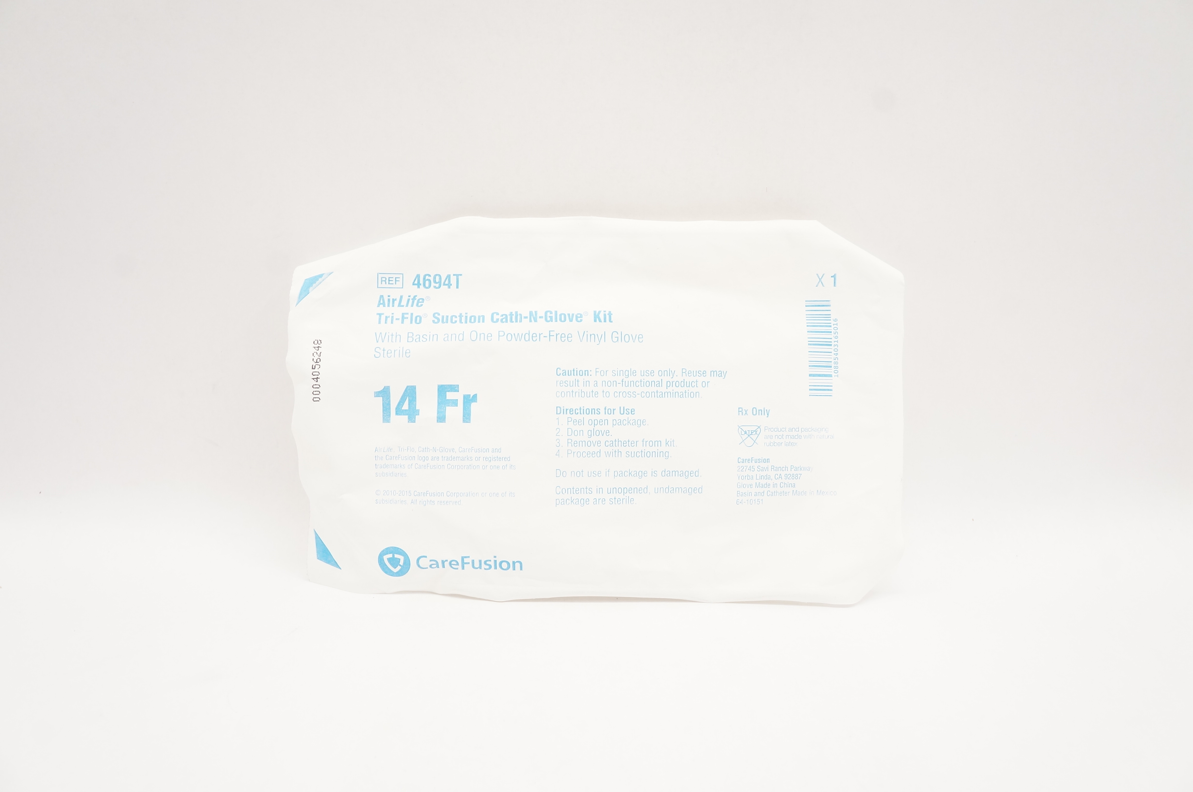 CareFusion 4694T AirLife Tri-Flo Suction Cath-N-Glove Kit 14Fr