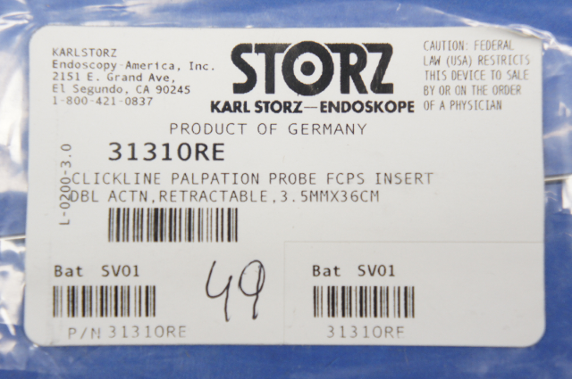 Karl Storz 31310RE Clickline Palpation Probe Forceps Insert Dbl Actn, 3.5mmx36cm