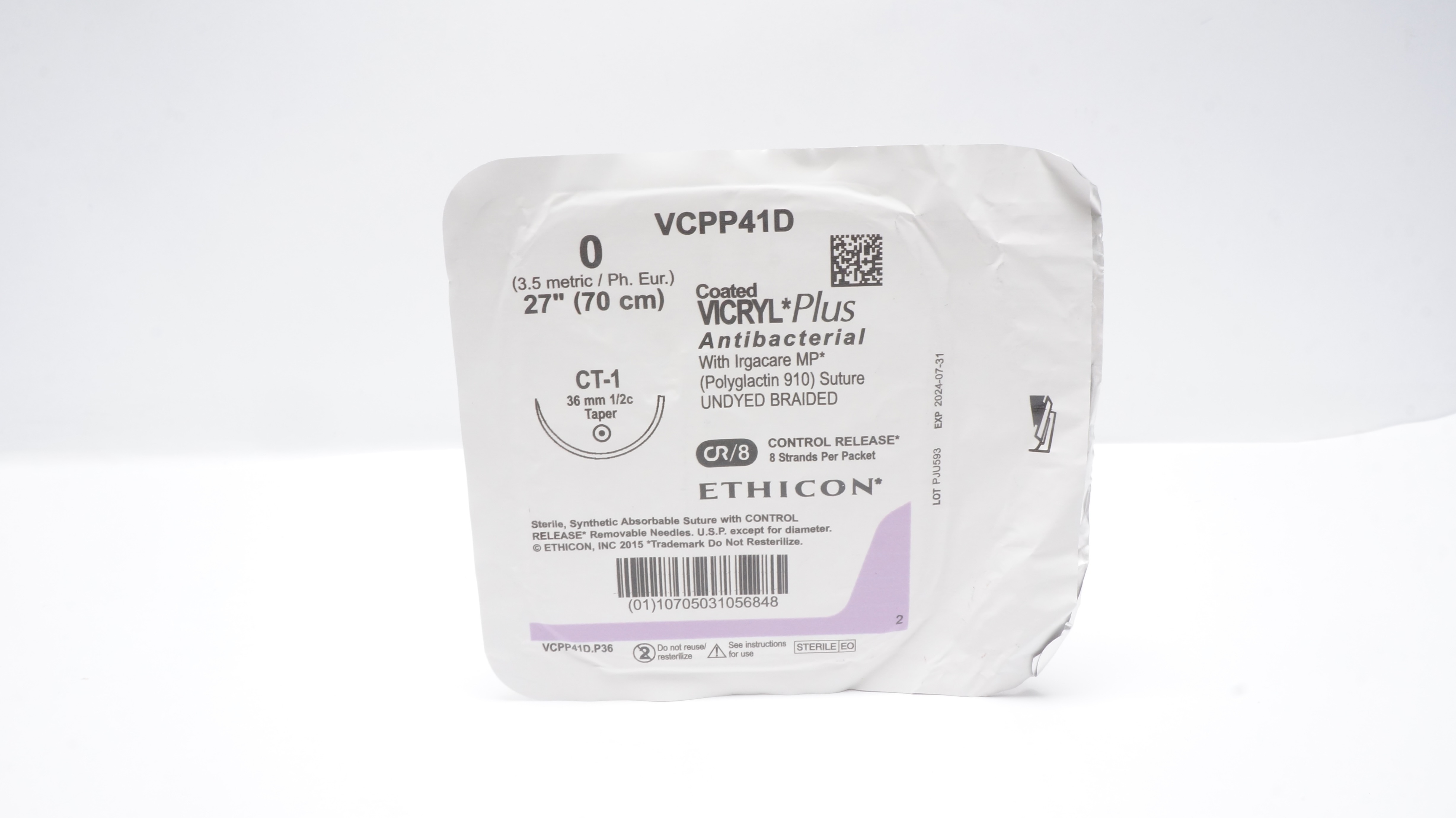 Ethicon VCPP41D 0 Coated VICRYL PLUS Antibacterial Undyed CT-1 CR, 27 inch (x)