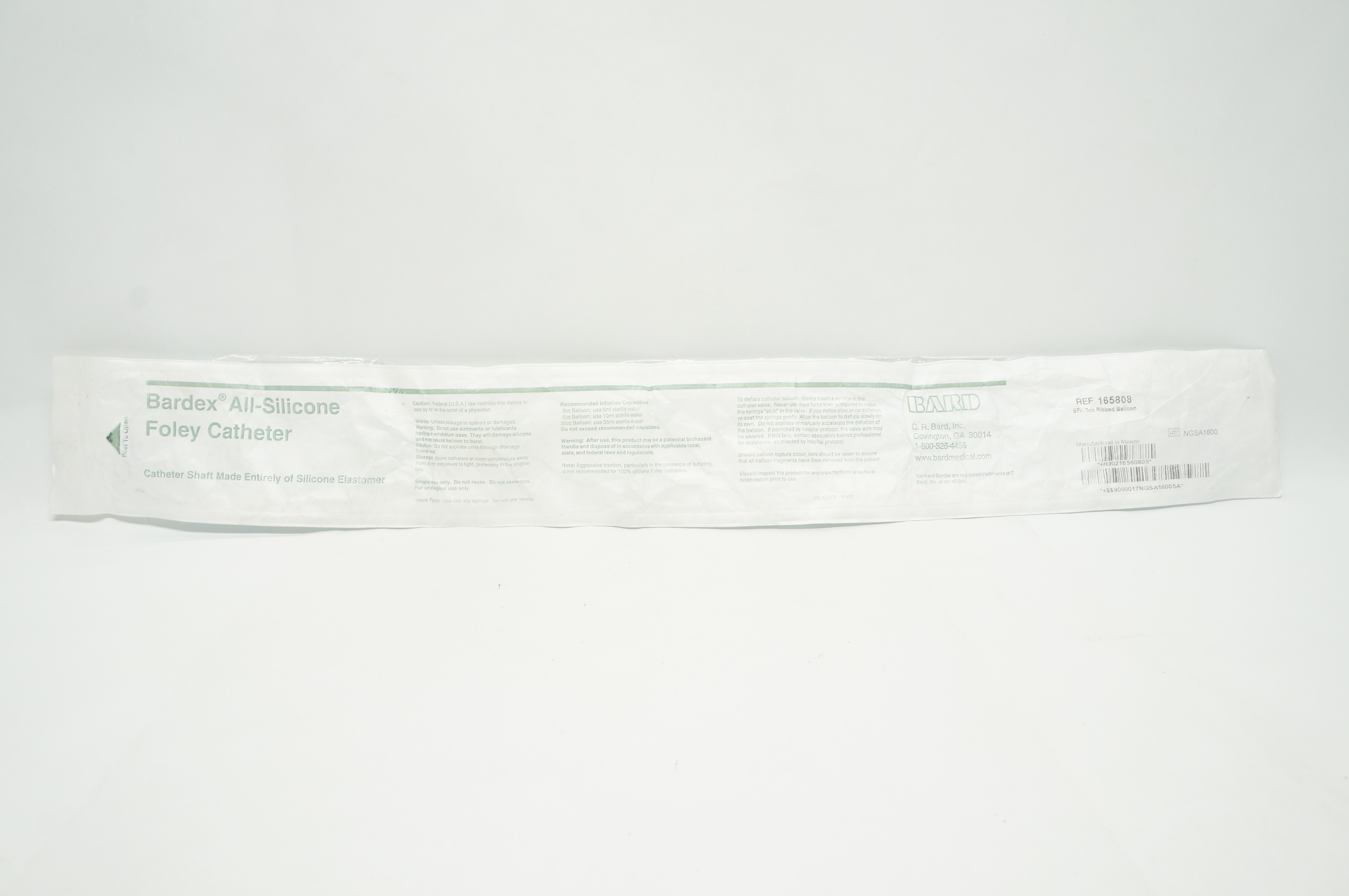 Bard 165808 Bardex Pediatric All-Silicone Foley 8Fr 3 cc