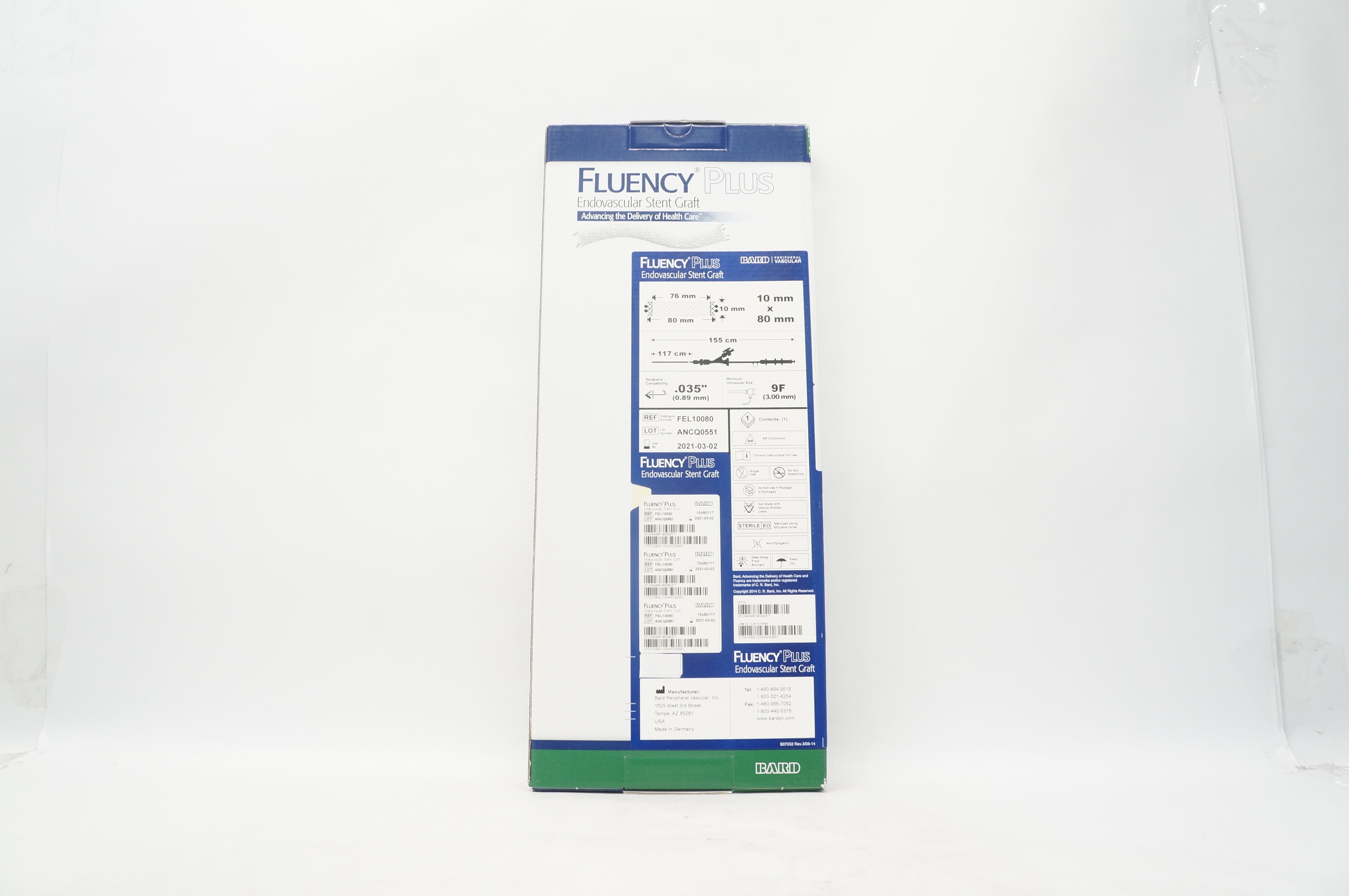 Bard FEL10080 Fluency Plus Endovascular Stnt Graft 10x80mmx117cmx9Fx.035inch (x)