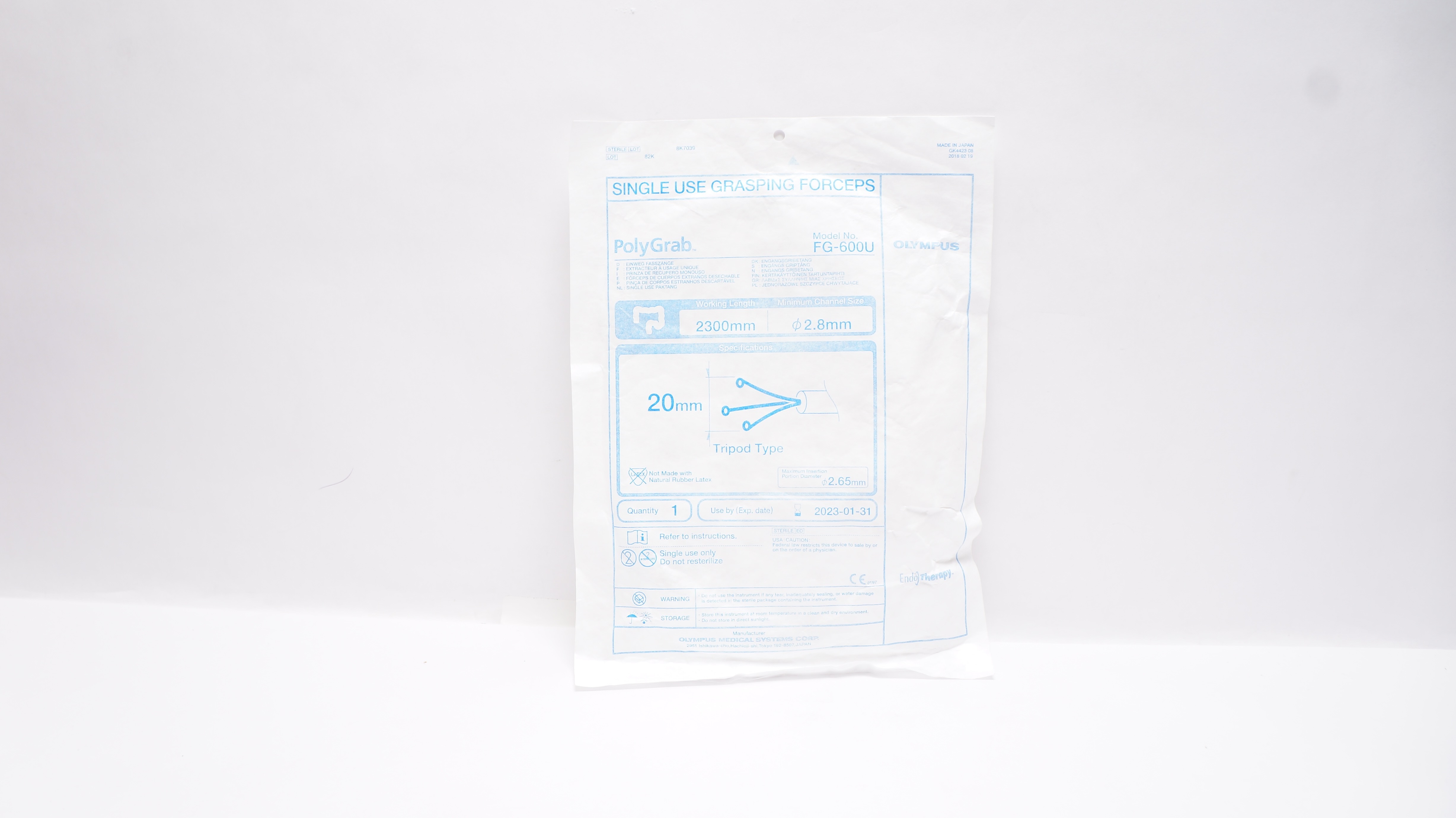 Olympus FG-600U Polygrab Single Use Grasping Forceps 2.8mm x 2300mm x 20mm (x)