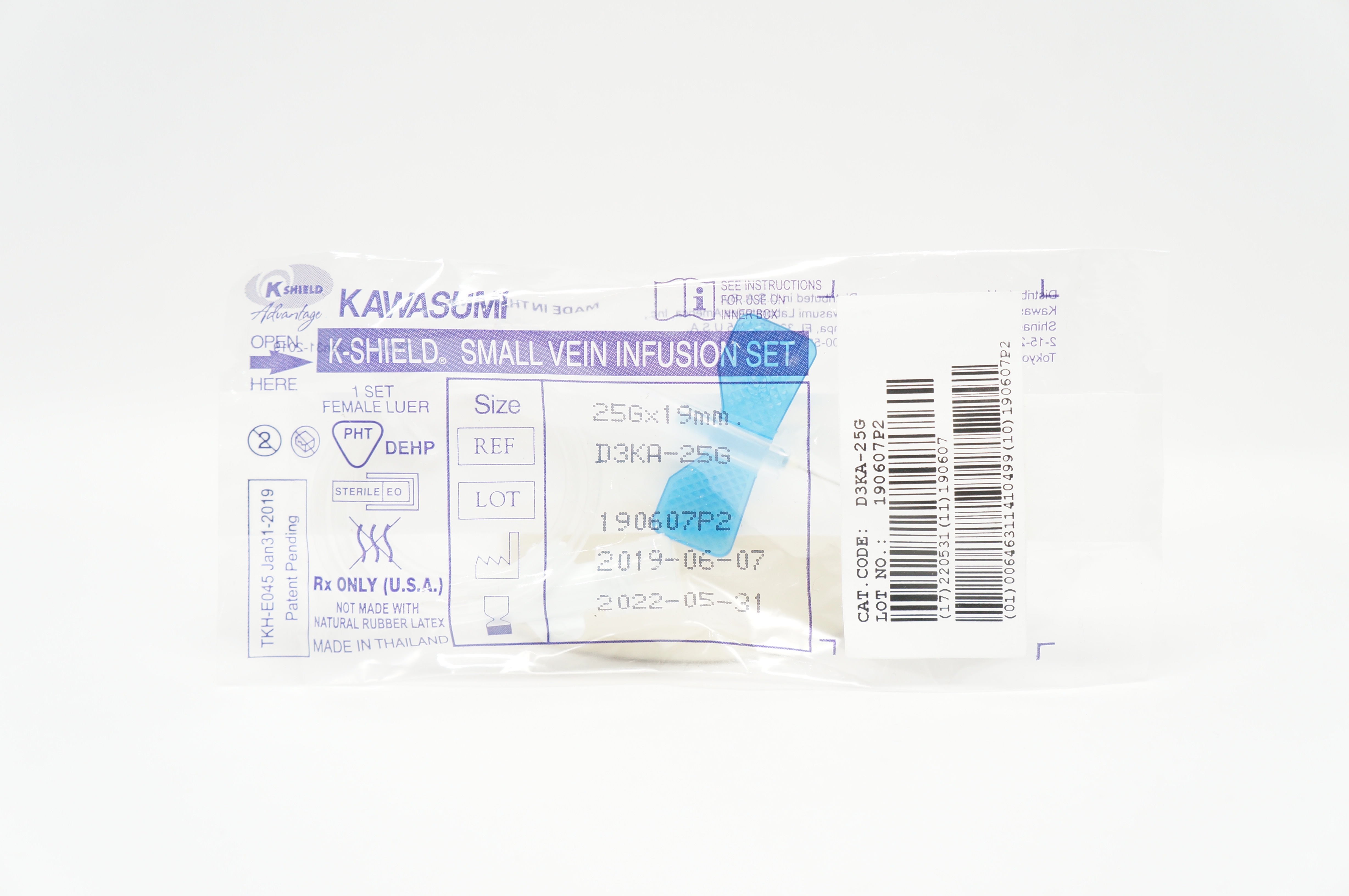 Kawasumi D3KA-25G K-Shield Small Vein Infusion Set 25G x 19mm (x)
