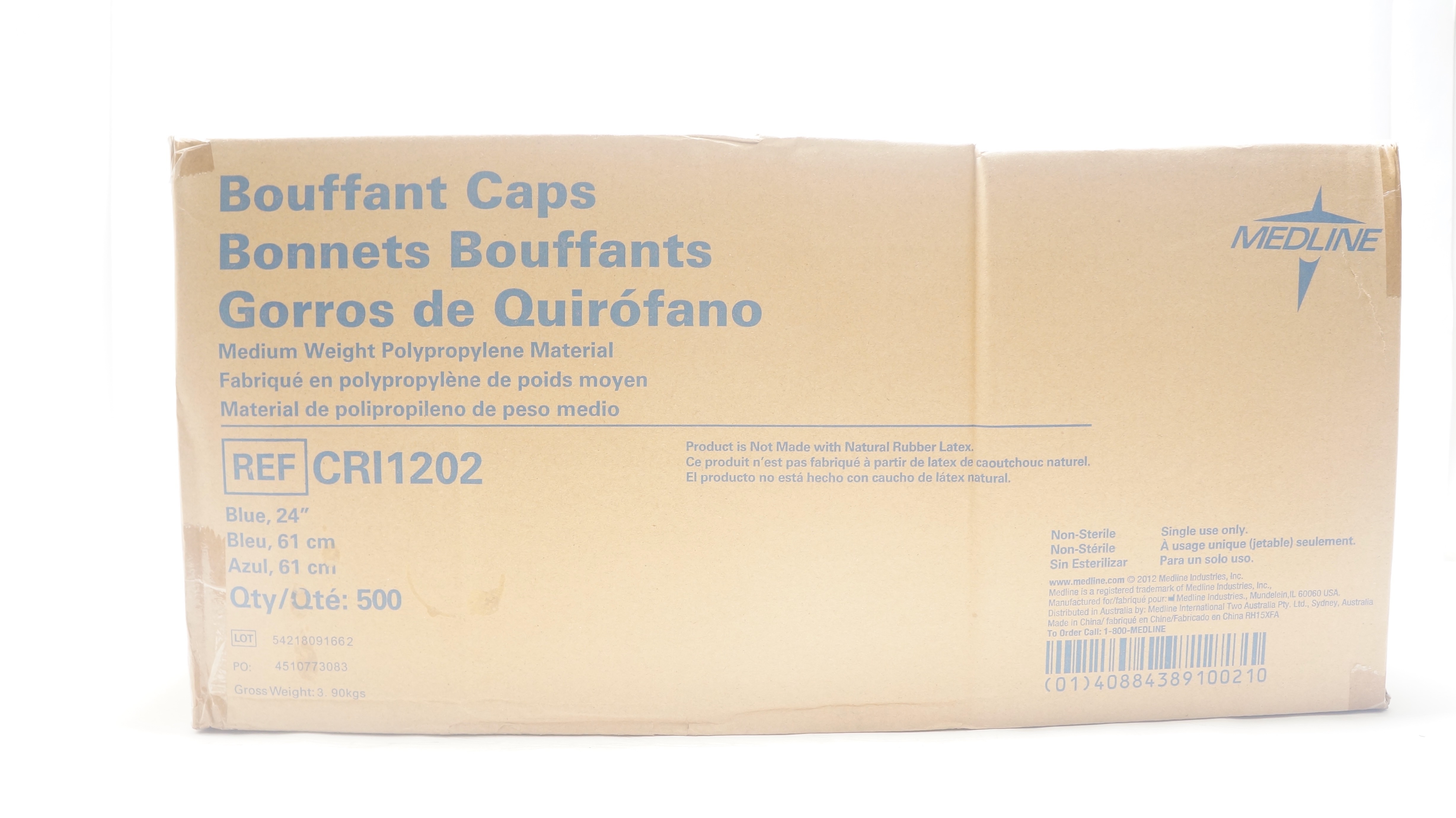 Medline CRI1202 Bouffant Caps Medium Wight Polyprolene Material 24In- Box of 500