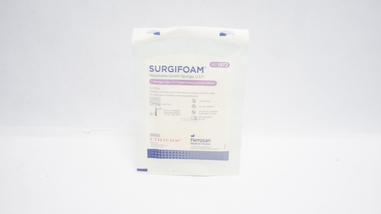 Ethicon 1972 SURGIFOAM Absorbable Gelatin Sponge Size 12-7