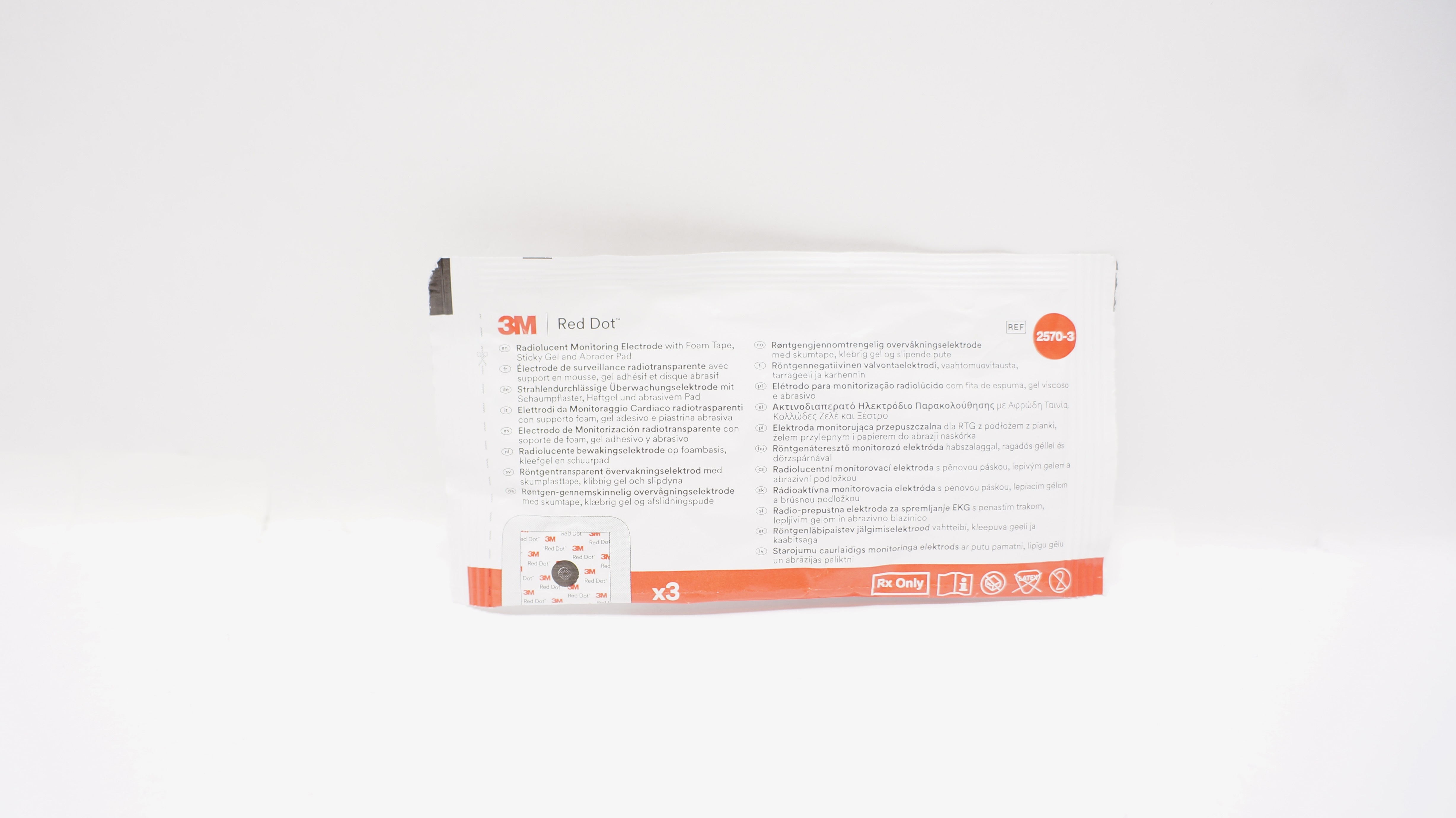 3M 2570-3 Red Dot Radiolucent Monitoring Electrode - Pack of 3
