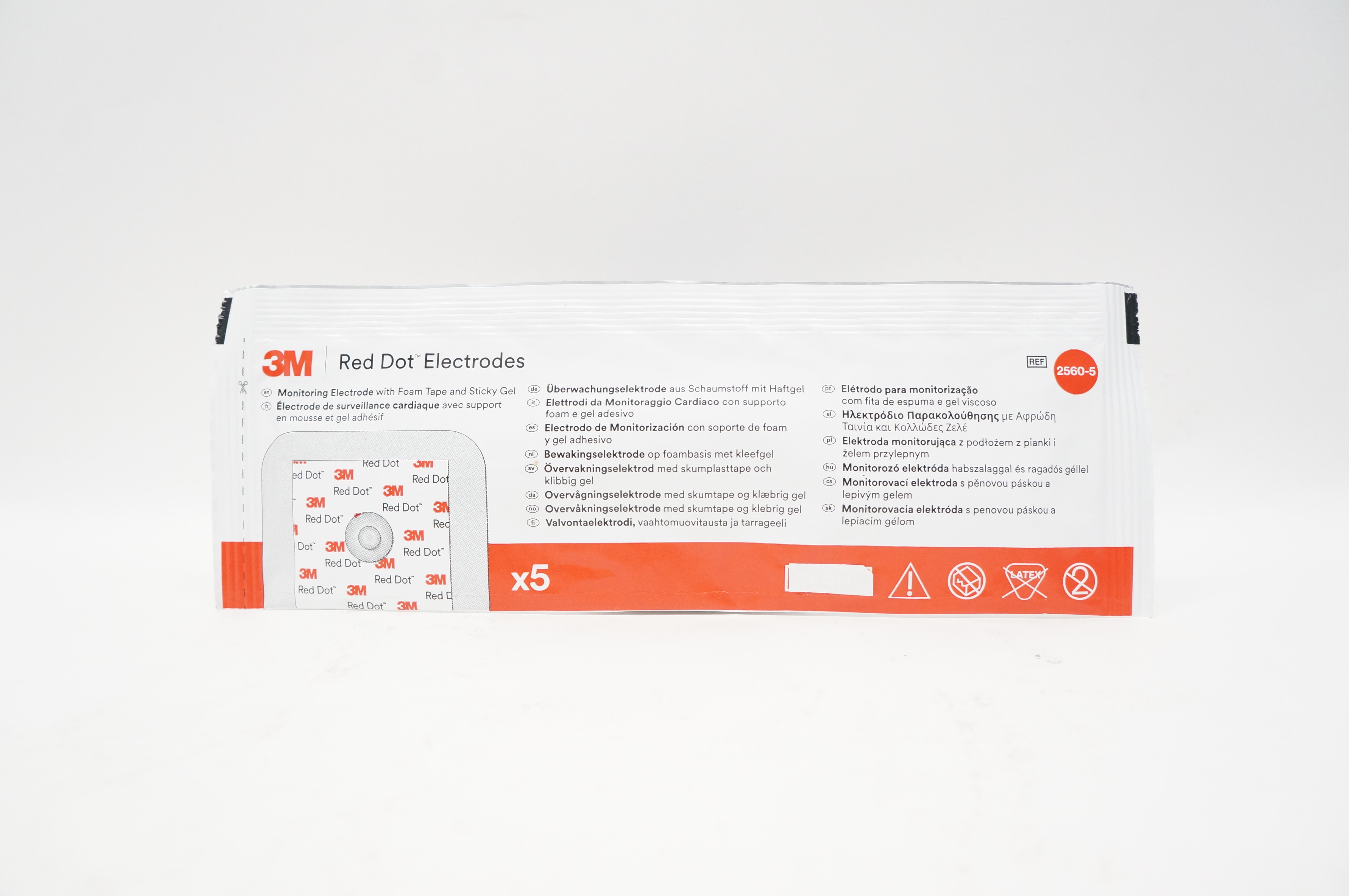 3M 2560-5 Red dot Monitoring Electrode with Foam Tape and Sticky Gel - Pack of 5