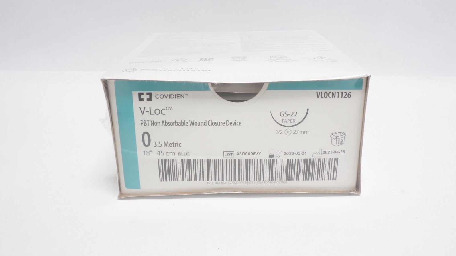 Covidien VLOCN1126 V-Loc PBT Wound Closure Size 0, 18" Blue