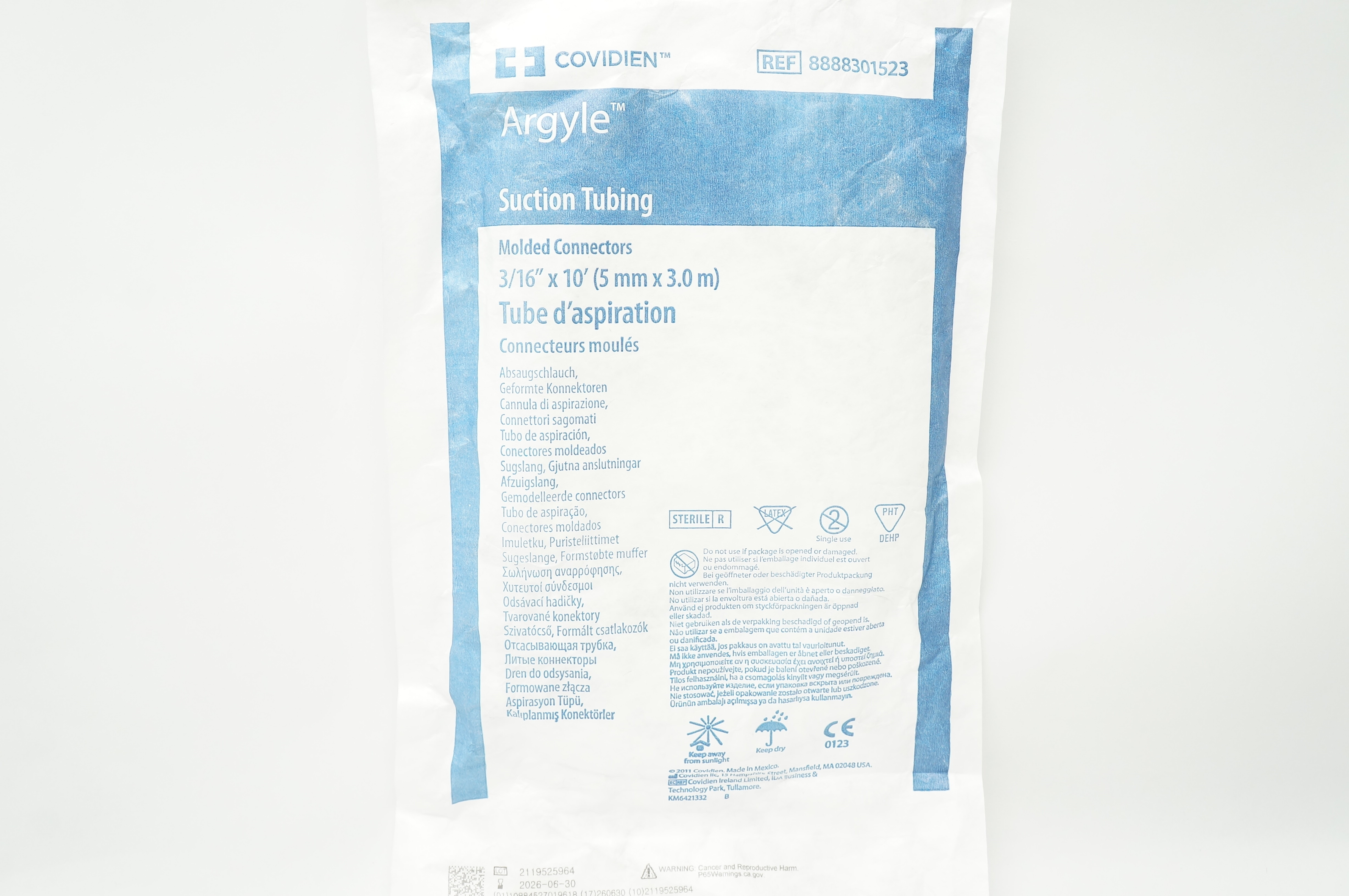 Covidien 8888301523 Argyle Suction Tubing Molded Connectors 3/16inch x 10ft