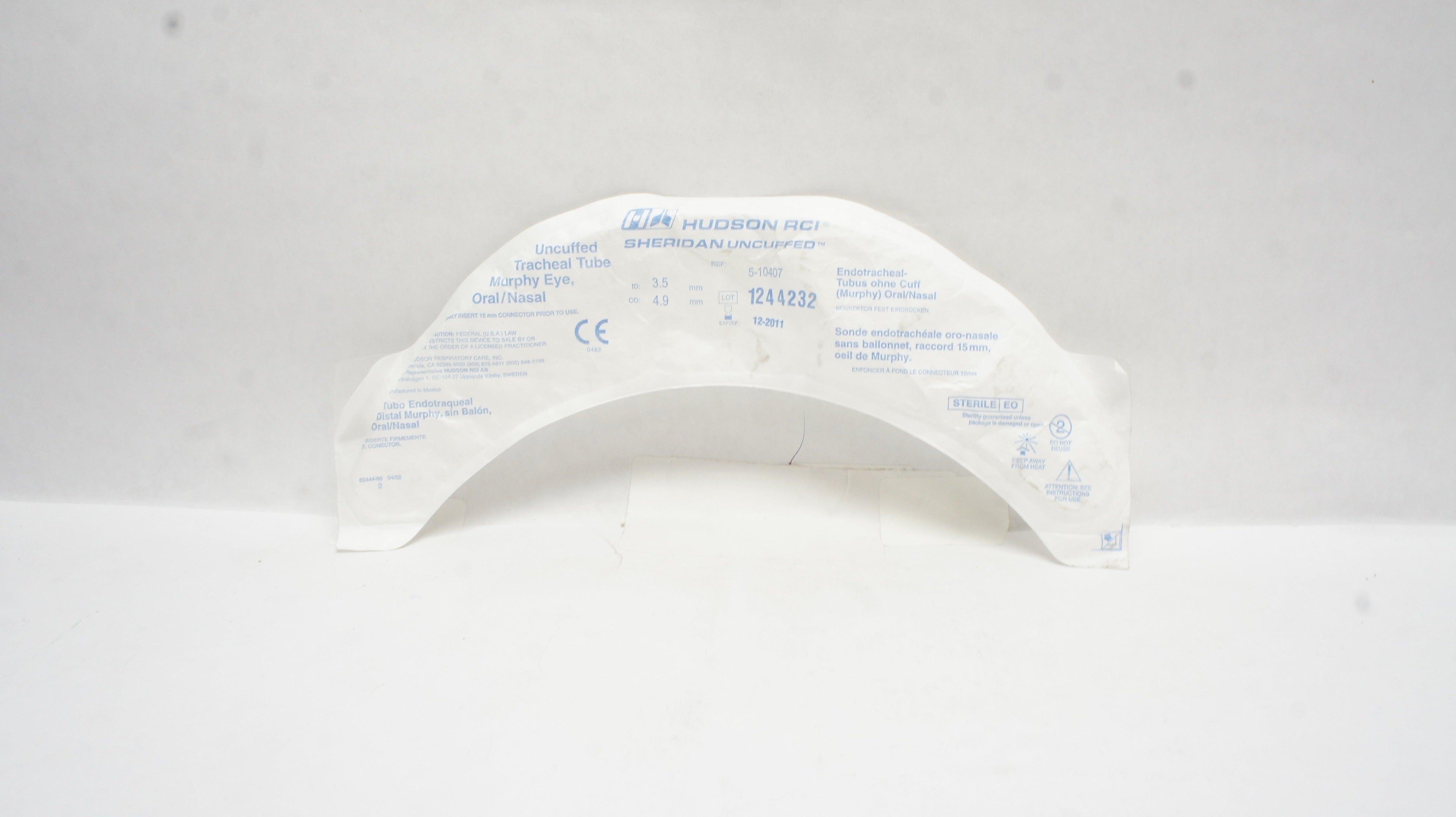 Teleflex 5-10407 Hudson RCI Sheridan Tracheal Tube Uncuffed 3.5 ID x 4.9mm OD(x)