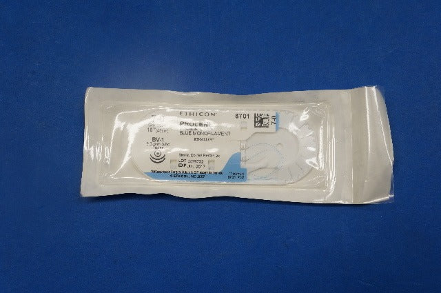 Ethicon 8701 7-0 PROLENE, BV-1 9.3mm 3/8c Taper, Blue Monofilament, 18