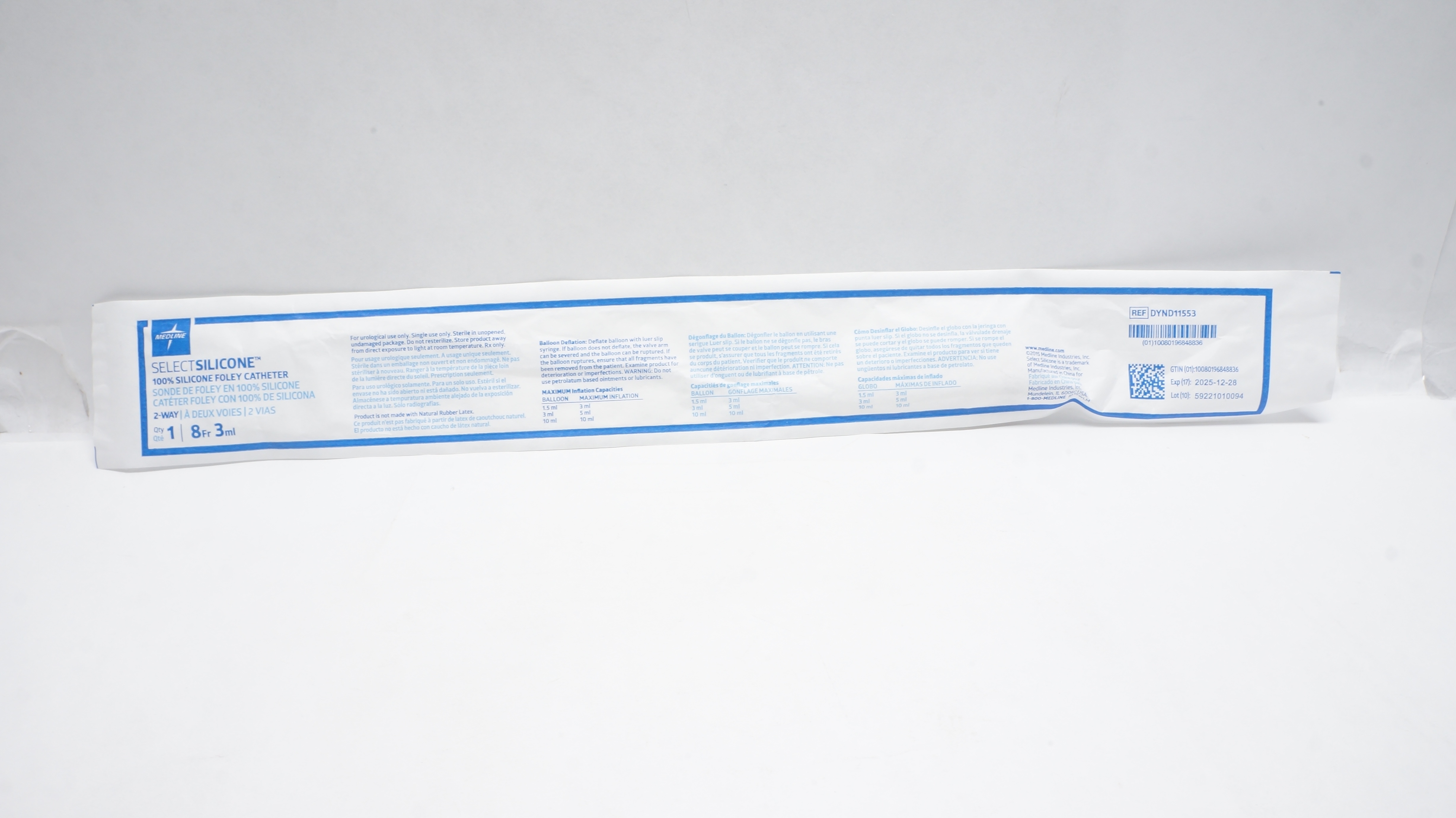 Medline DYND11553 SelectSilicone Foley Cath. 2-Way, 8Fr x 3mL