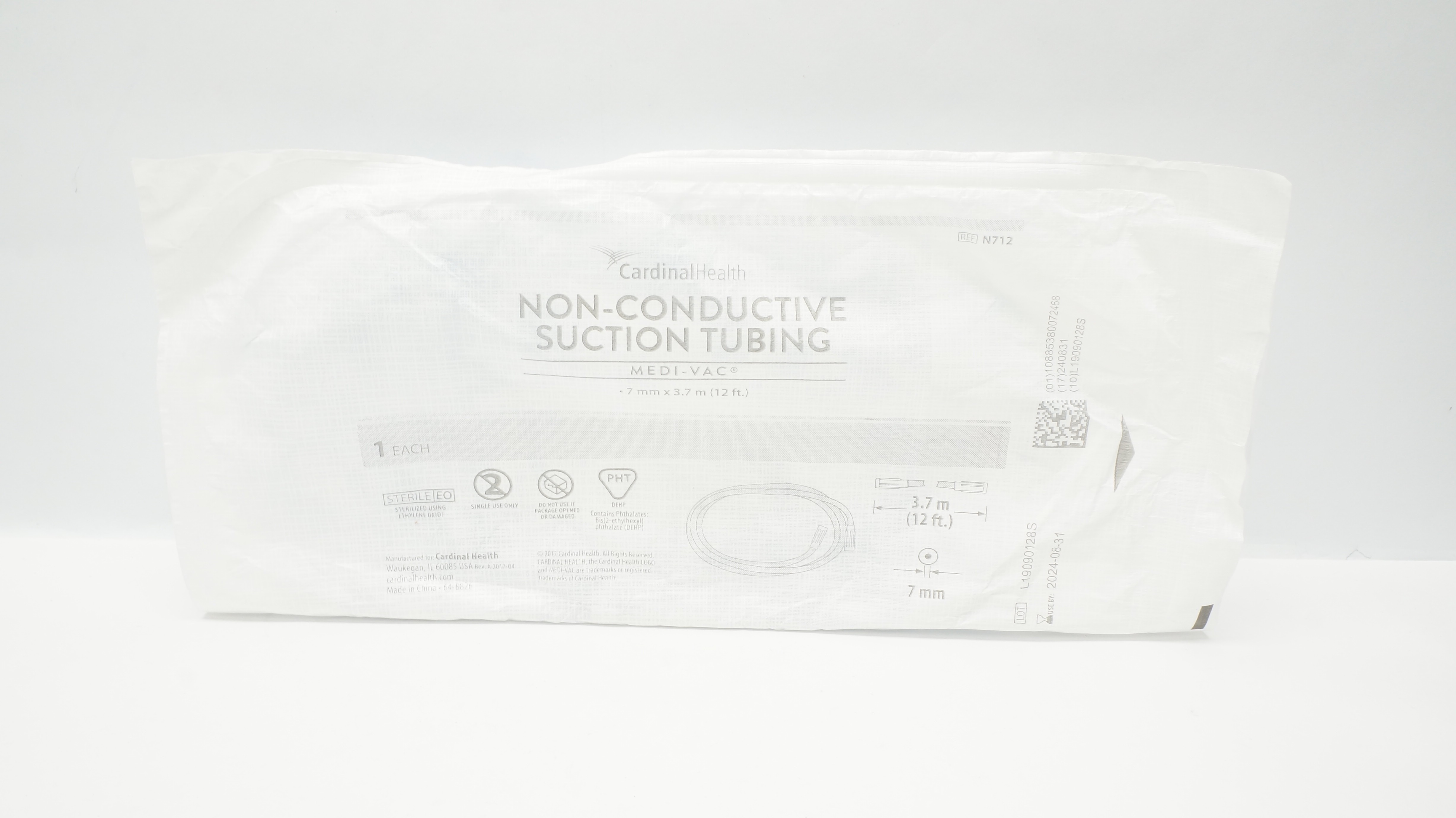 Cardinal Health N712 Medi-Vac Non-Conductive Suction Tubing 12ft. x 7mm (x)