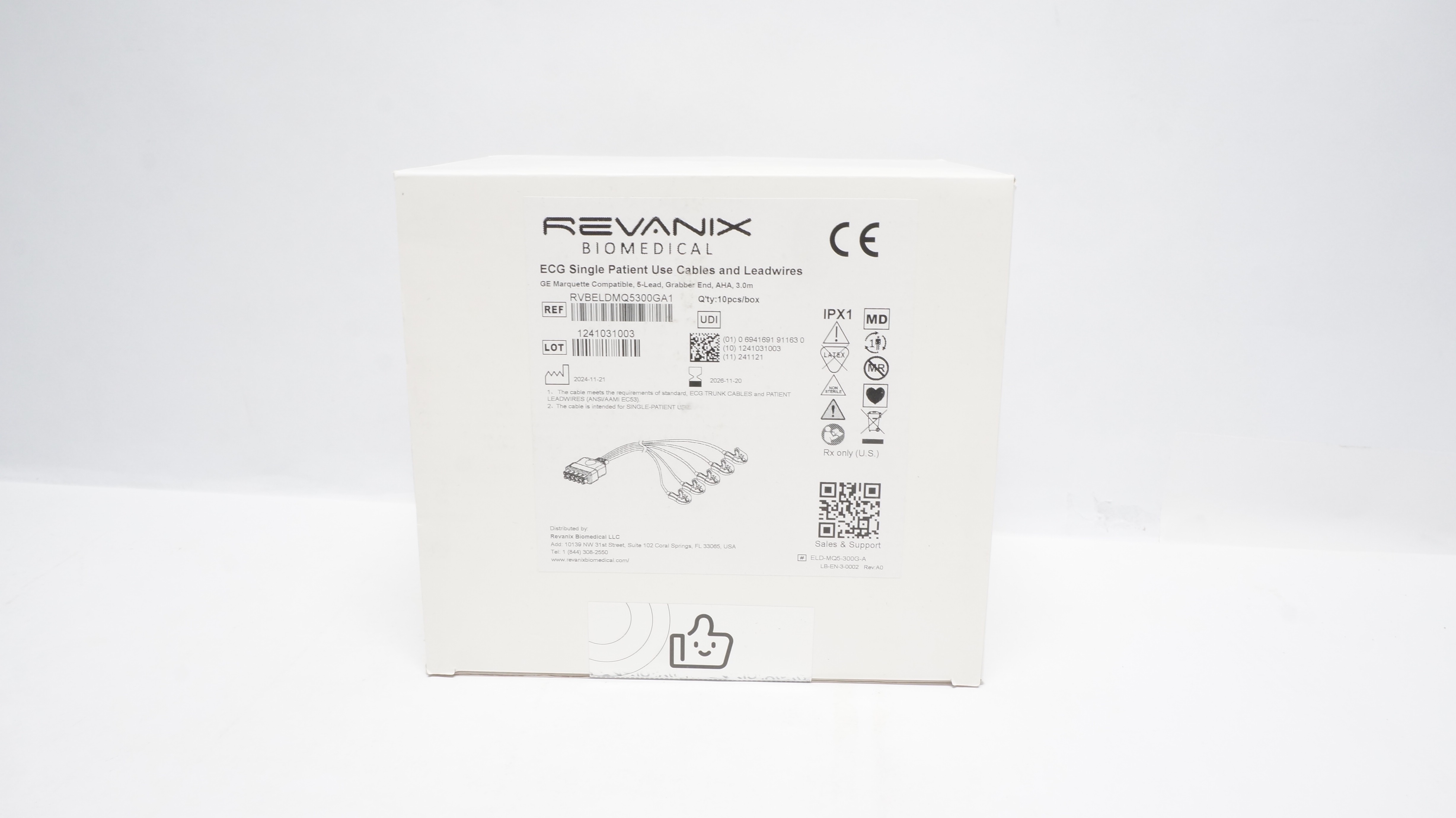 Revanix Biomedical RVBELDMQ5300GA1 ECG Single Use Cable & Leadwires - Box of 10