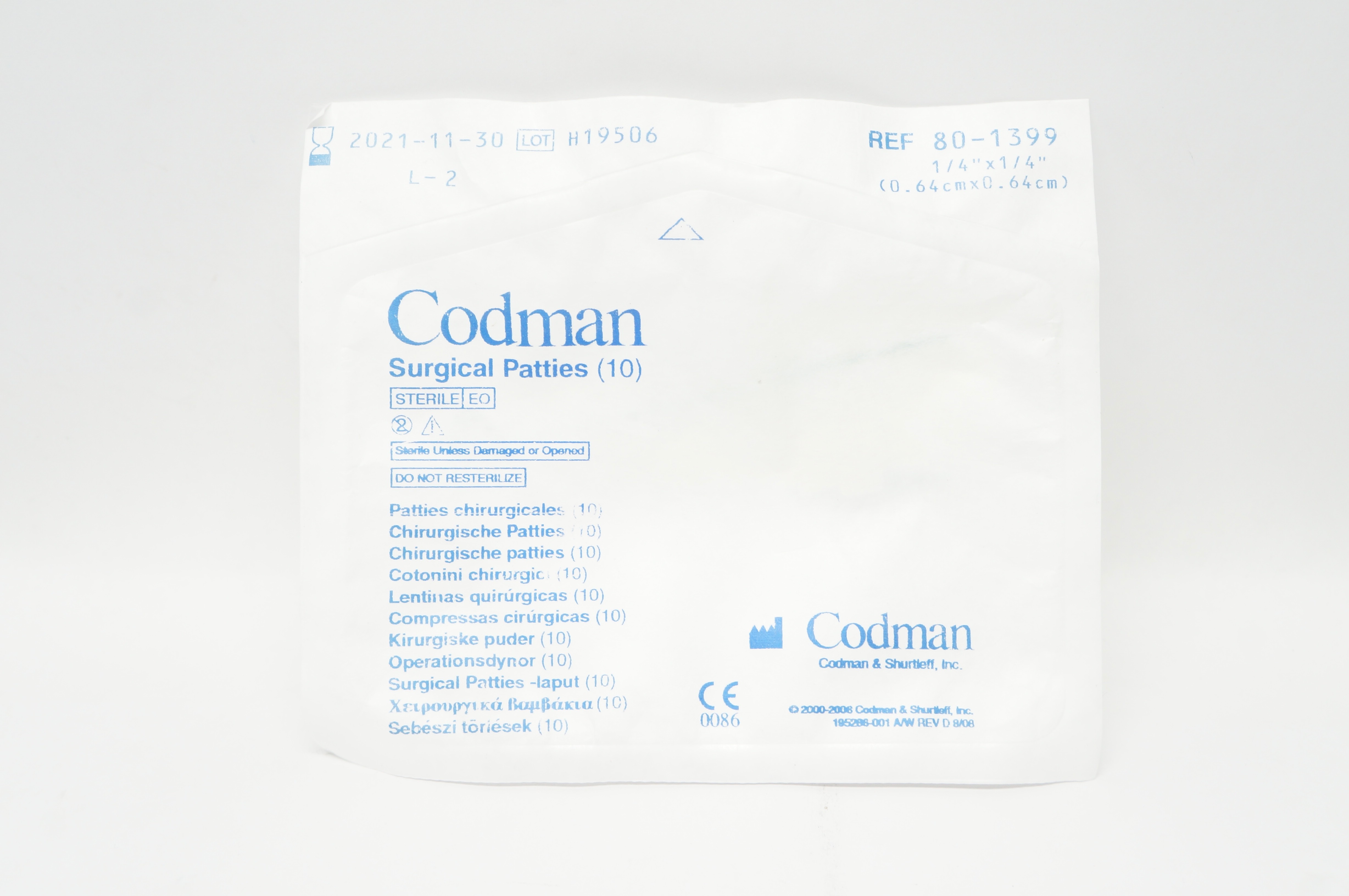 Codman 80-1399 Surgical Patties 1/4inch x 1/4inch (x) - Pack of 10