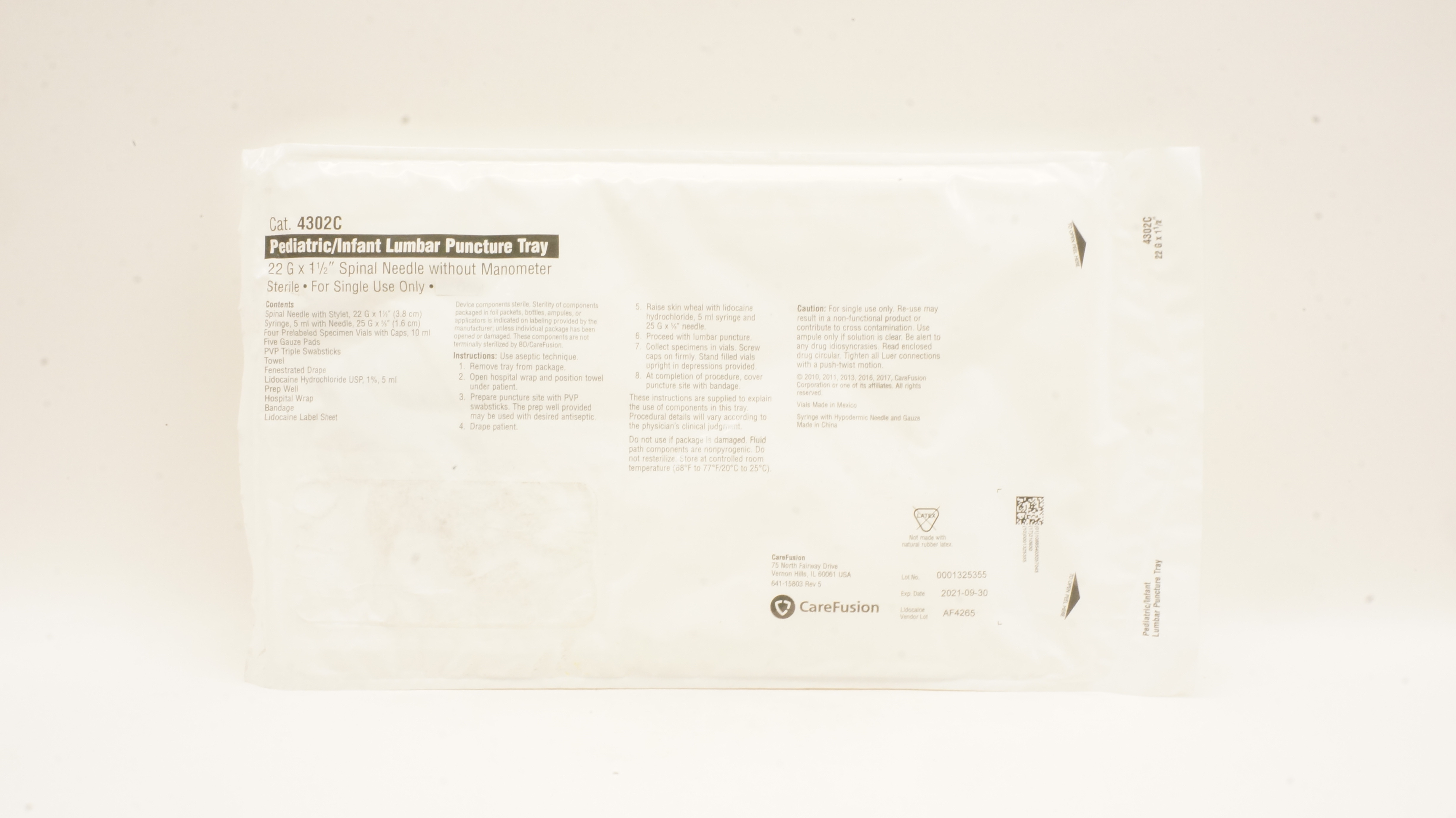 CareFusion 4302CSP Safe-T Plus Pediatric Lumbar Puncture Tray 22Ga x 1 1/2 (x)