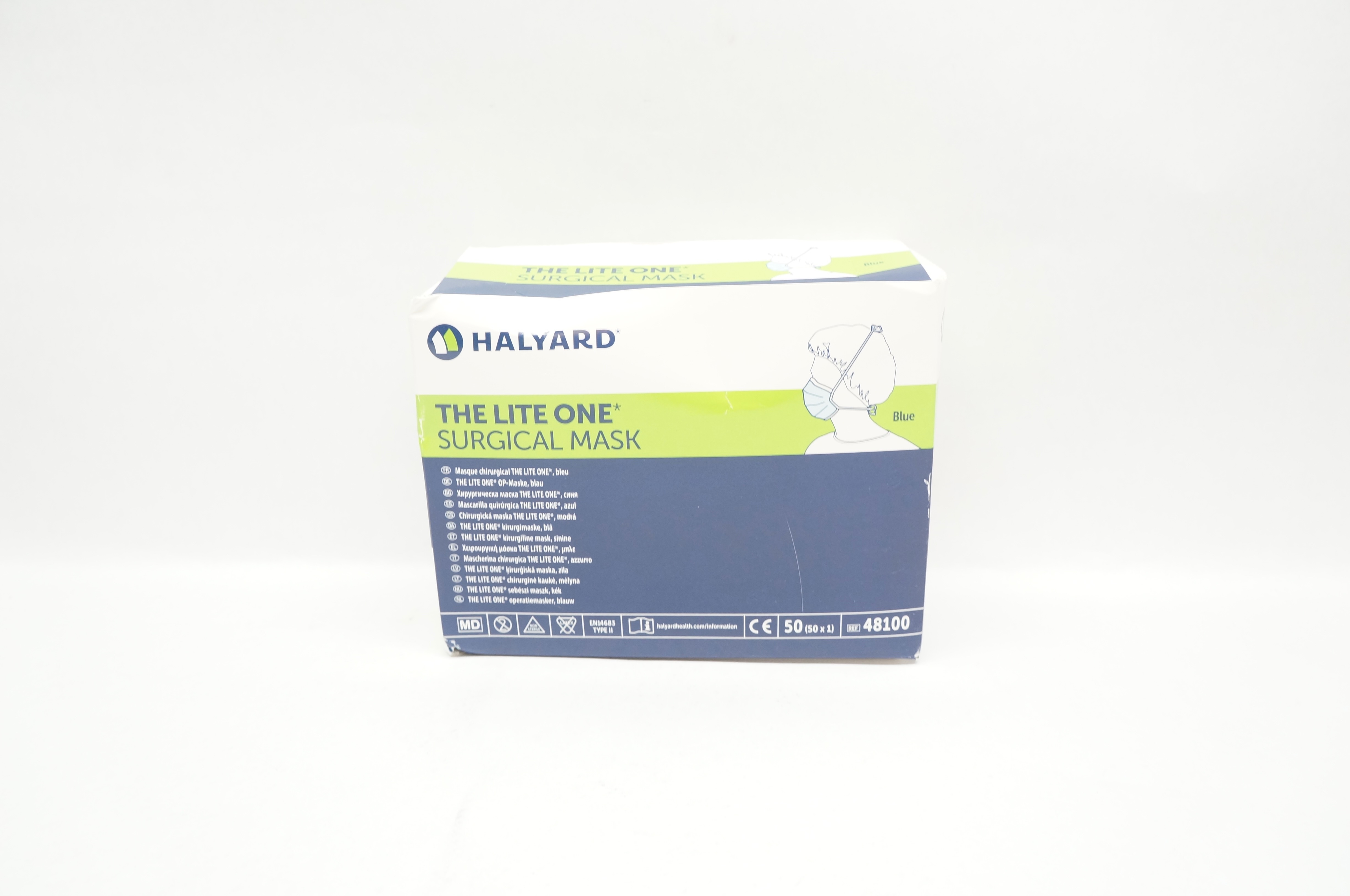 Halyard 48100 The Lite One Surgical Mask, Blue - Box of 50