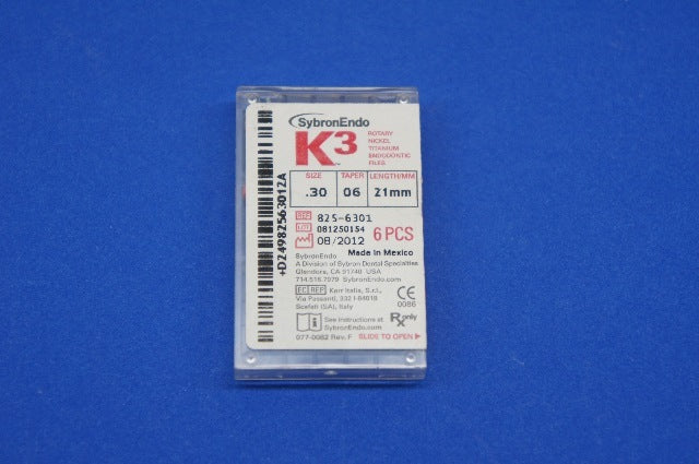 SybronEndo 825-6301 K3 Rotary Nickel Titanium Endodontic Files 0.30 ~ Box of 6