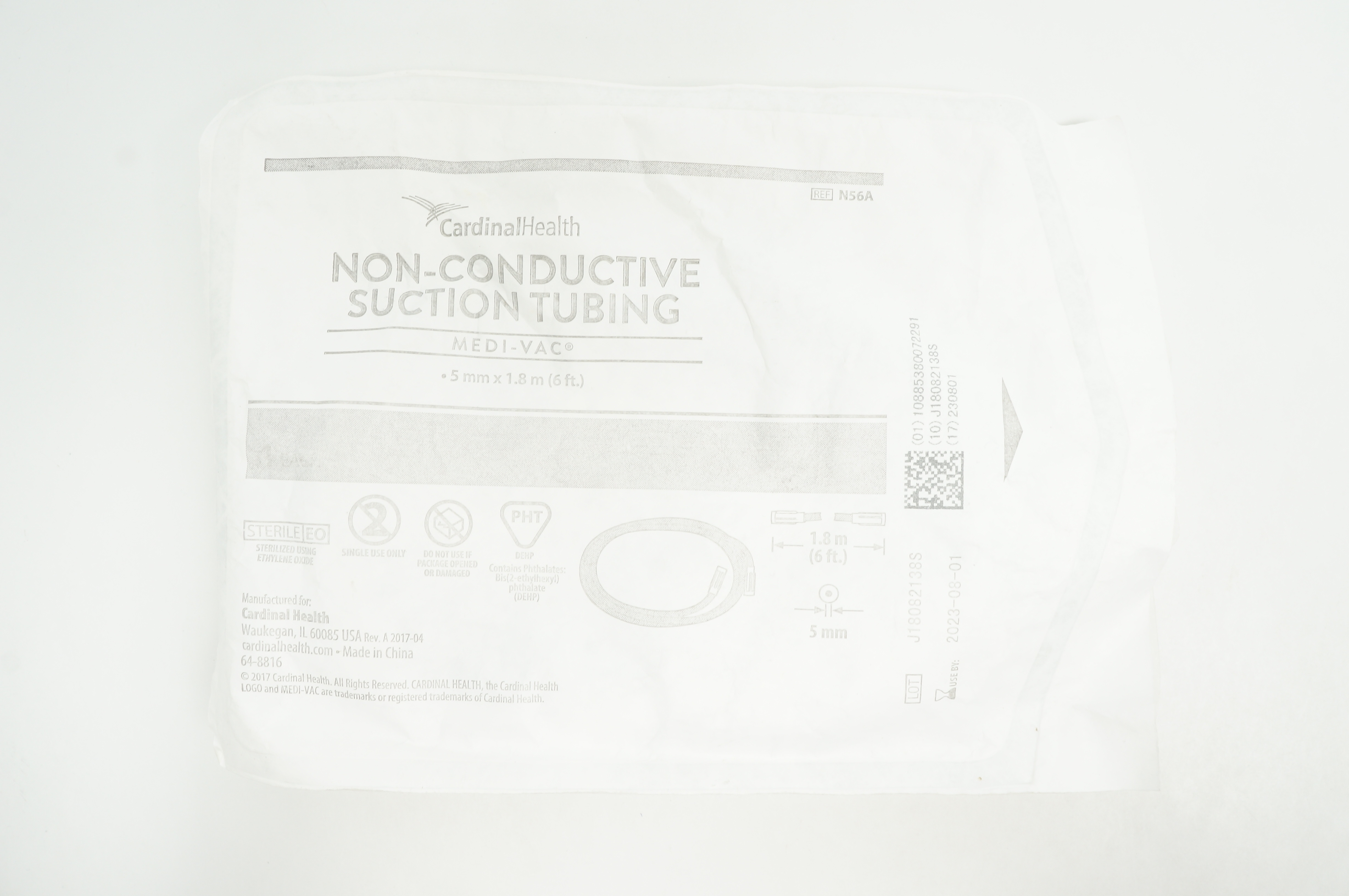 Cardinal Health N56A Medi-Vac Non-Conductive Suction Tubing 5mm x 6Ft