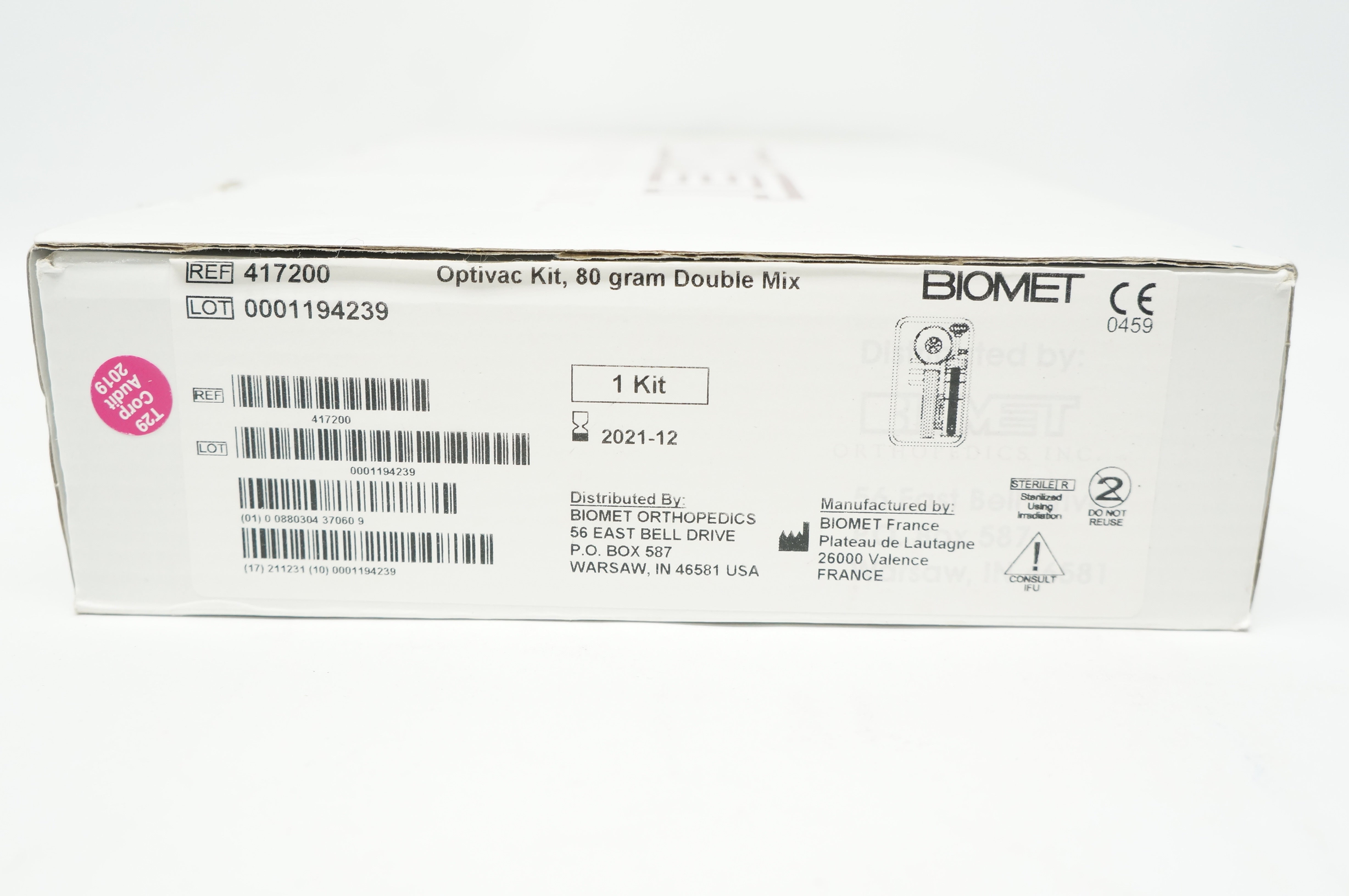 Biomet 417200 Optivac Kit, Double Mix, 80 gram