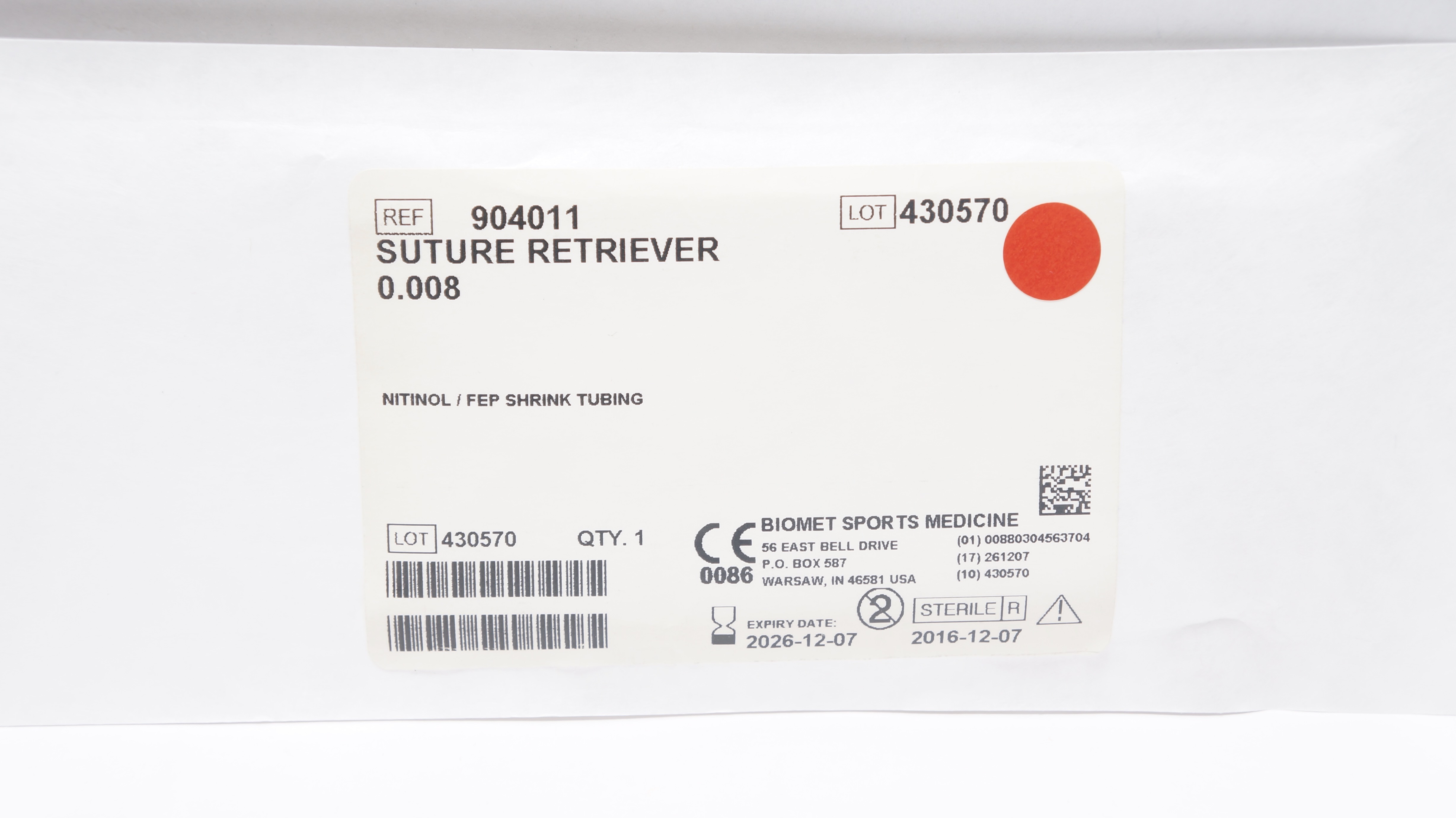 Biomet 904011 Stre Retriever 0.008 Nitinol/FEP Shrink Tubing