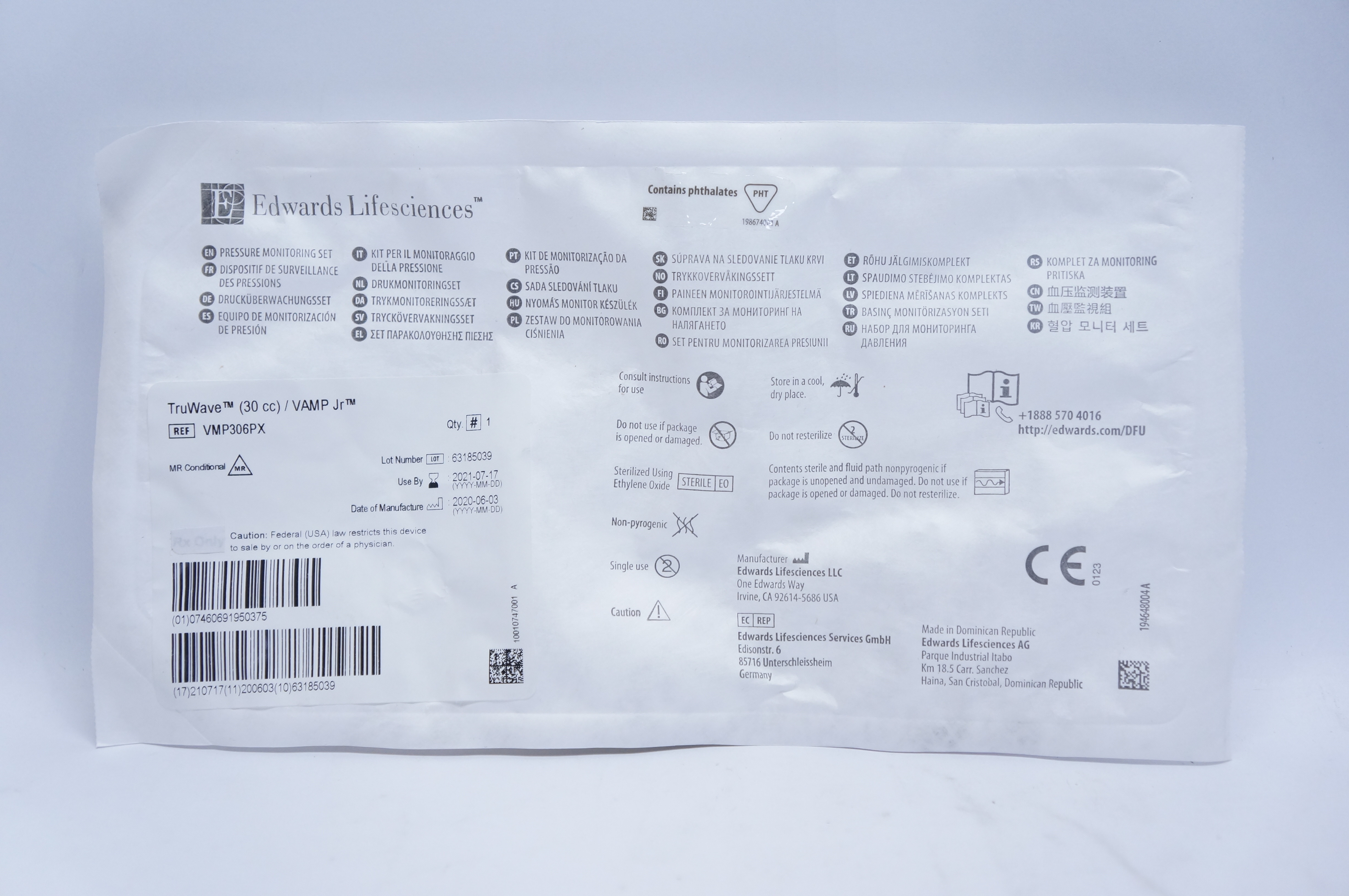 Edwards Lifesciences VMP306PX TruWave 30cc /VAMP Jr Pressure Monitoring Set