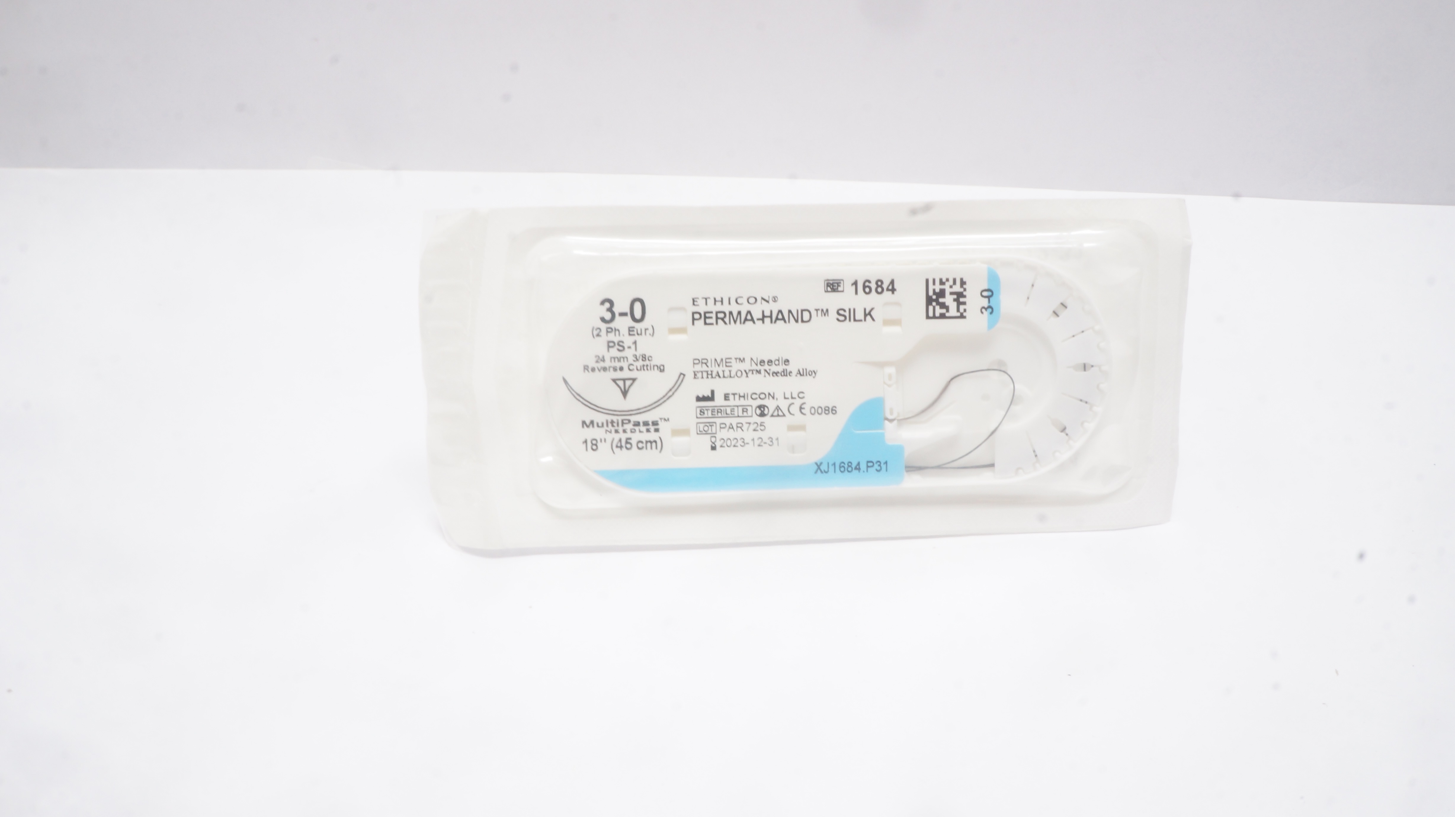 Ethicon 1684 3-0 PERMA-HAND SILK PS-1 24mm 3/8c Reverse Cutting 18inch