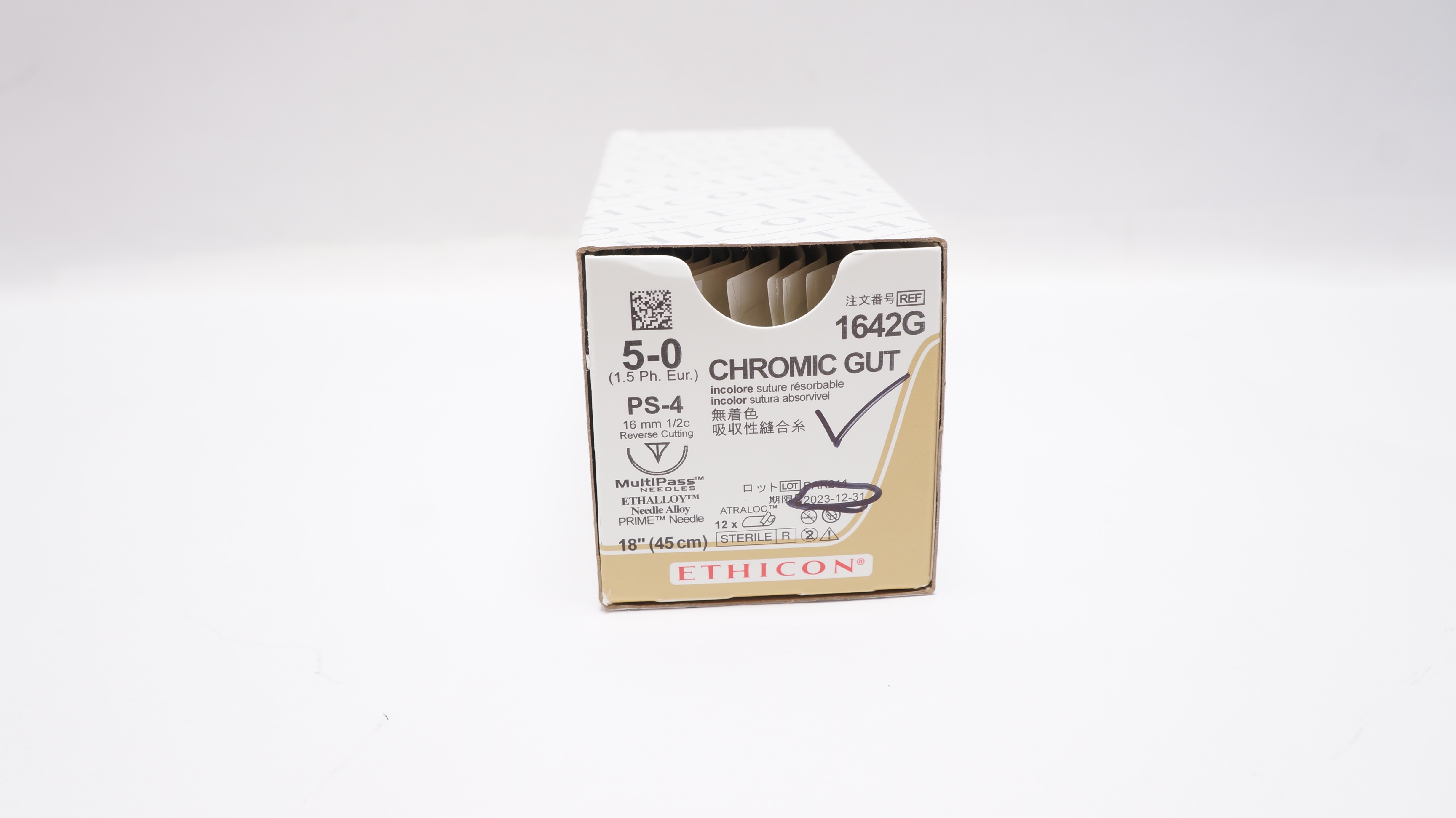 Ethicon 1642G 5-0 Chromic Gut PS-4 16mm 1/2c Reverse Cutting 18inch - Box of 12