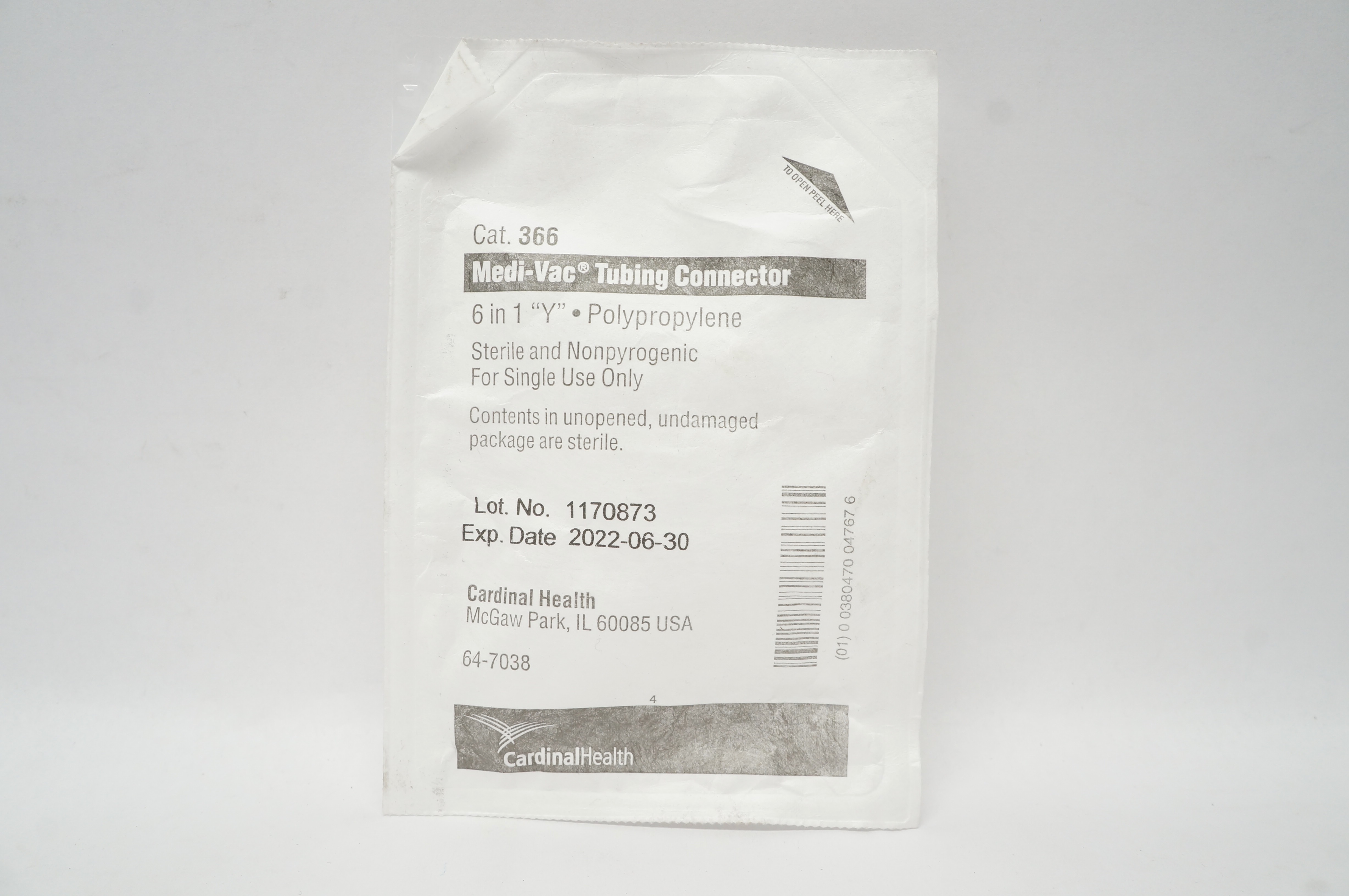 Cardinal Health 366 Medi-Vac Tubing Connector 6 in 1 "Y" Polypropylene (x)
