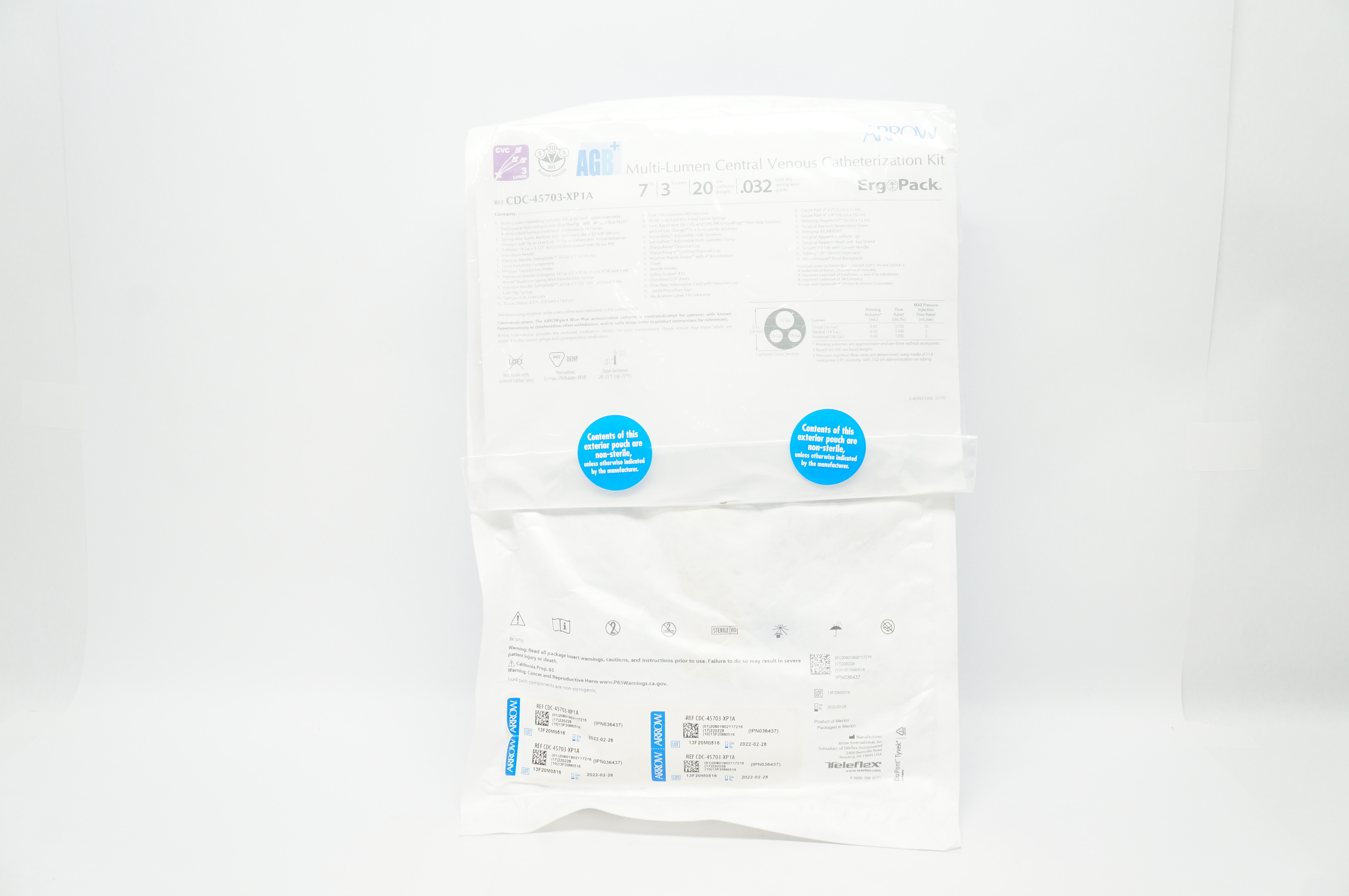 Arrow CDC-45703-XP1A Multi-Lumen Central Venous Catheterization Kit 7Fr. (x)