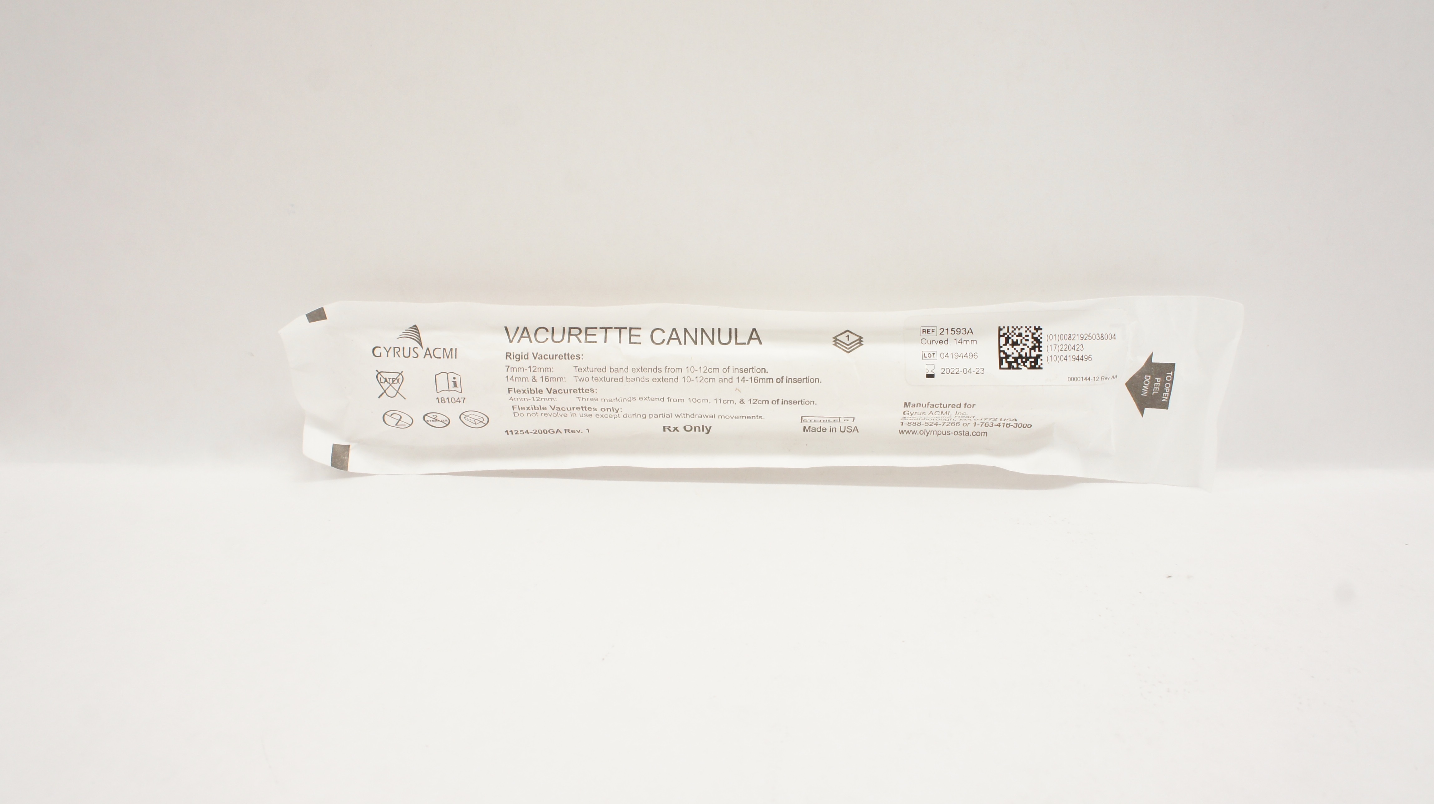 Gyrus Acmi 21593A Vacurette Cannula Curved 14mm Rigid (x)